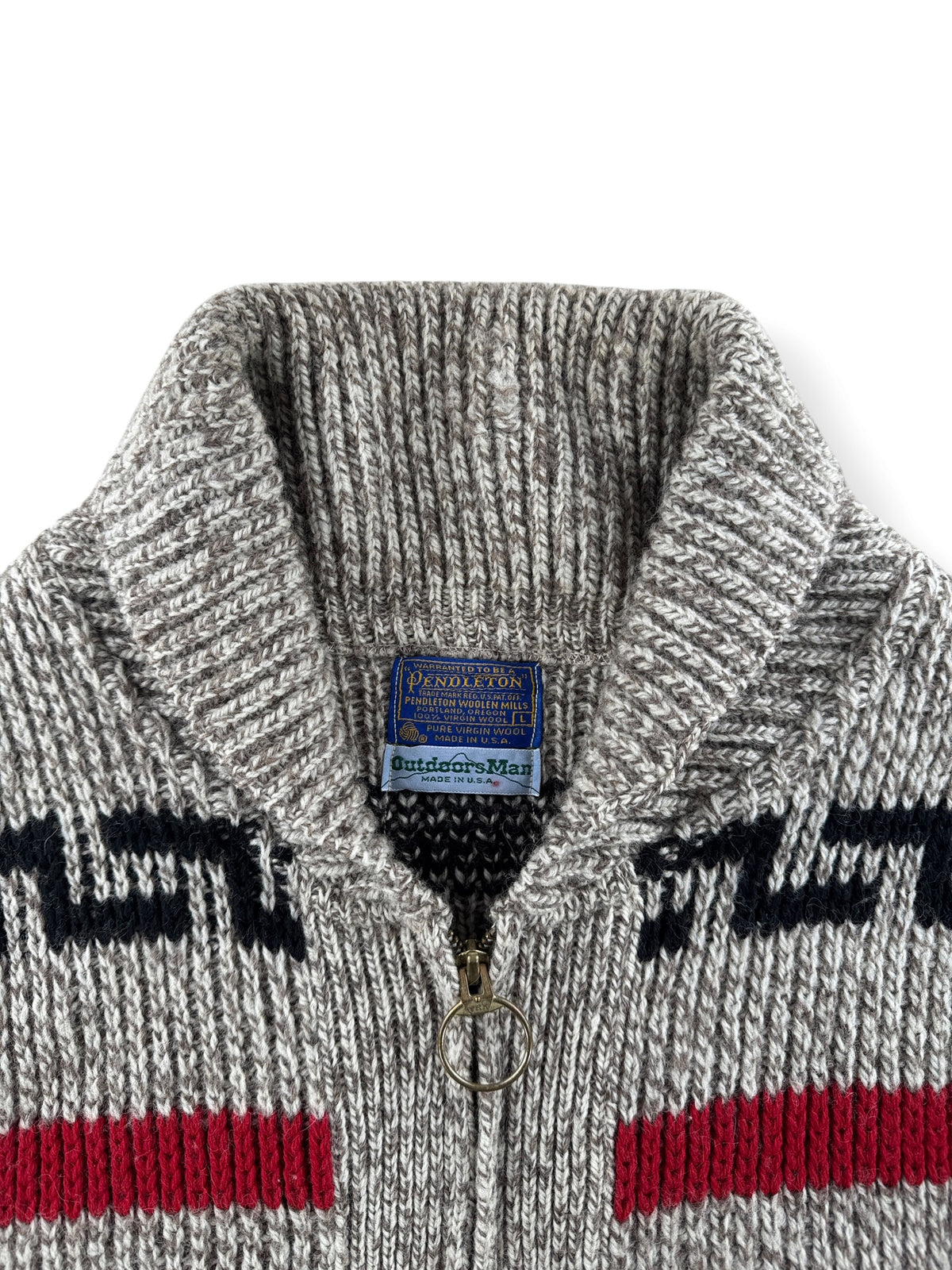 Collar on Vintage 70s Pendleton Aztec Shawl Collar Sweater SZ L - AS IS