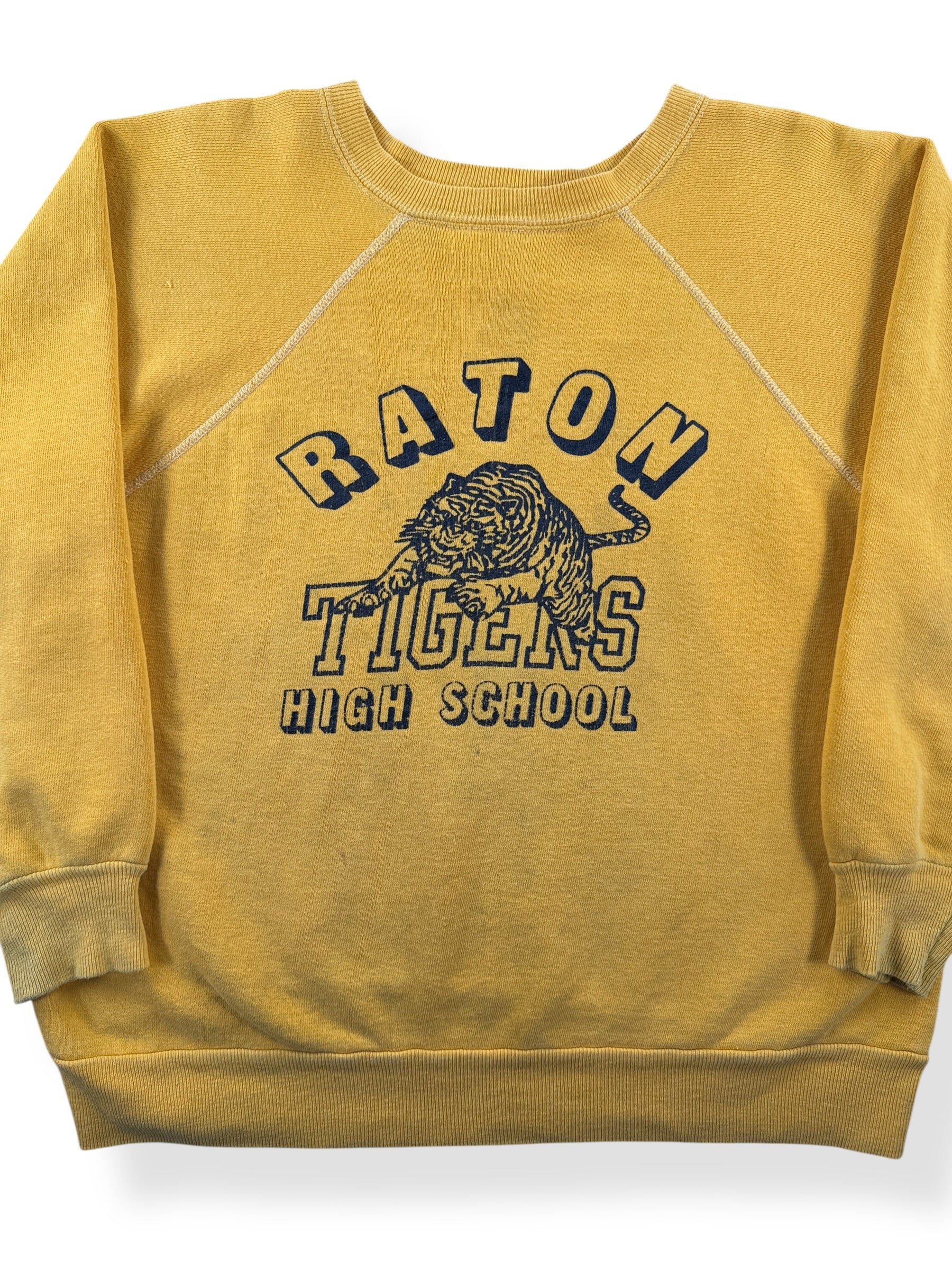 Front Close Up of Vintage Raton Tigers High School Crewneck SZ M