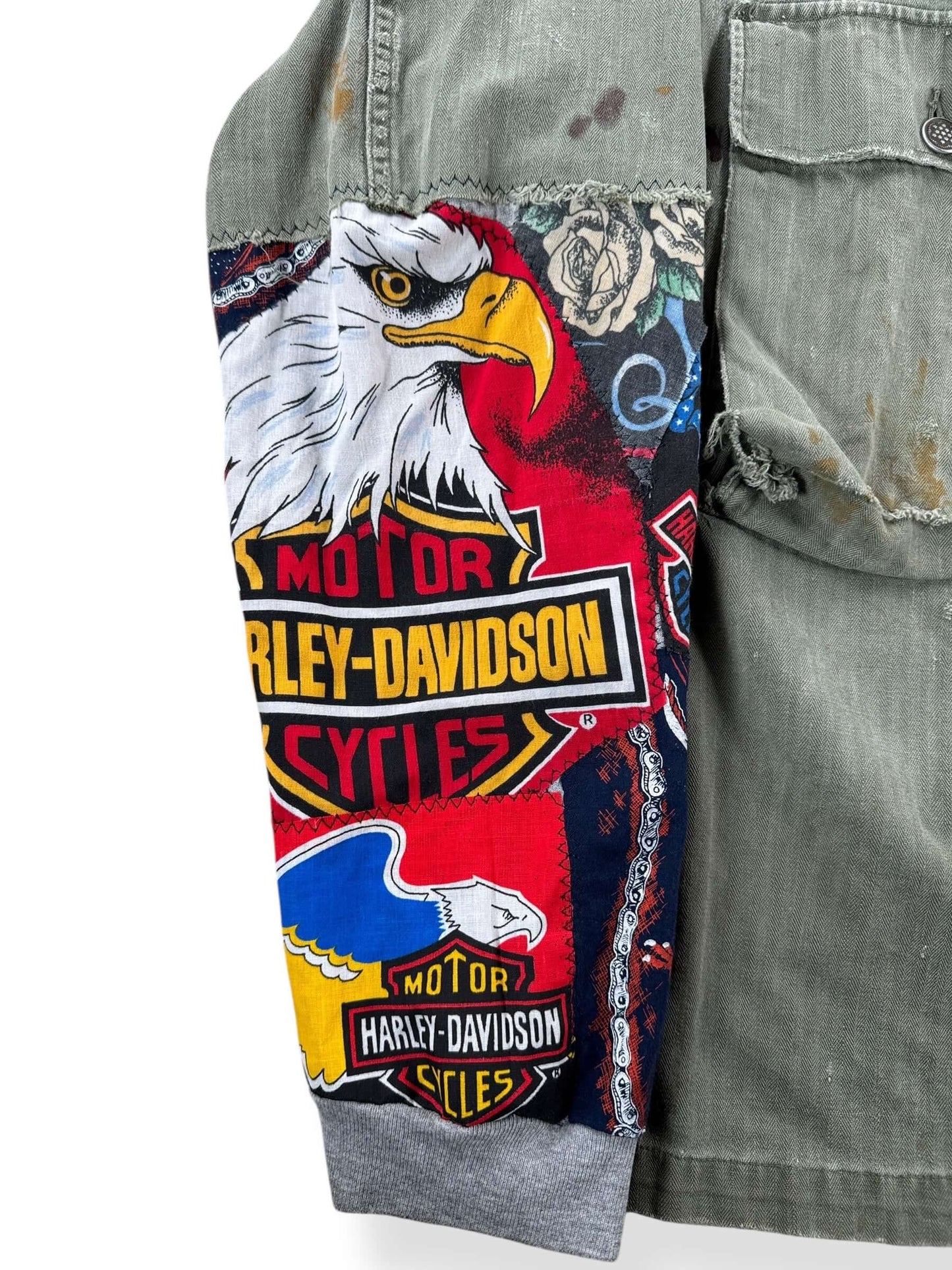 Sleeves on Vintage Custom Harley Bandana HBT Military Top SZ XL