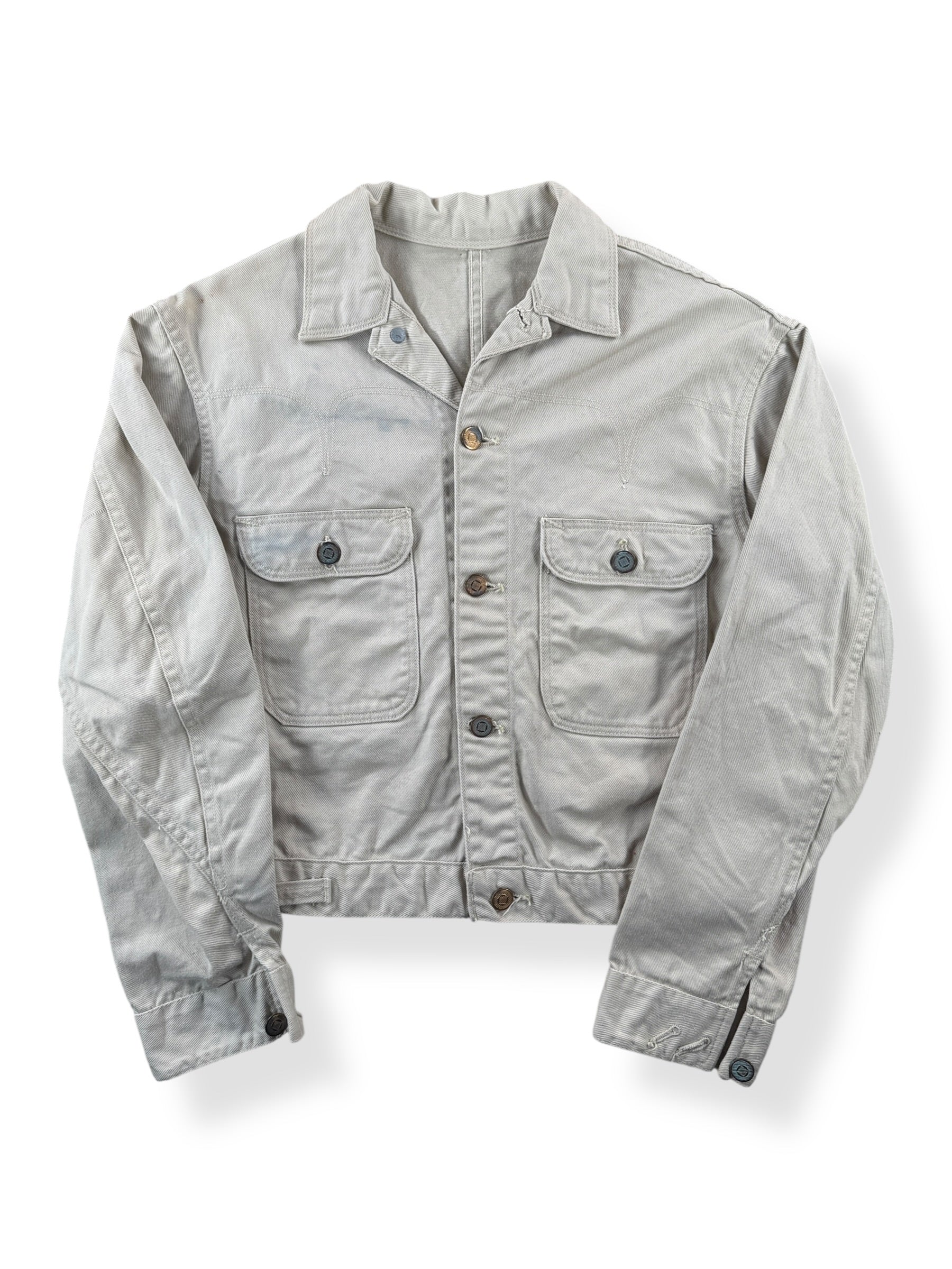 Front of Vintage Light Wash Key Denim Jacket SZ S