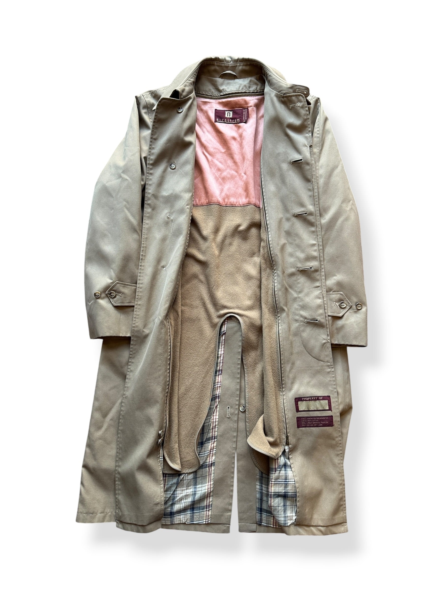 Inside of Vintage Nordstrom's Lined Trench Coat SZ M