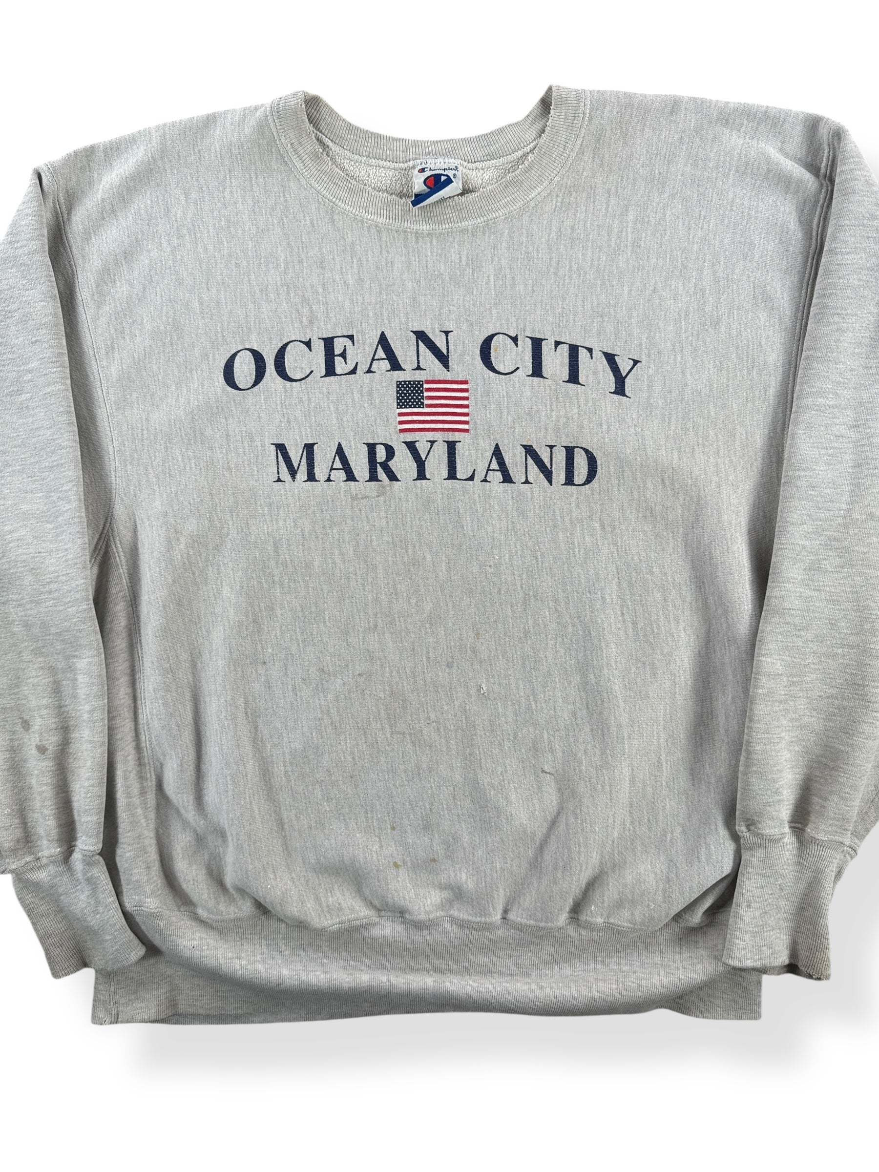Front Close Up of Vintage Ocean City MD Champion Crewneck SZ XL