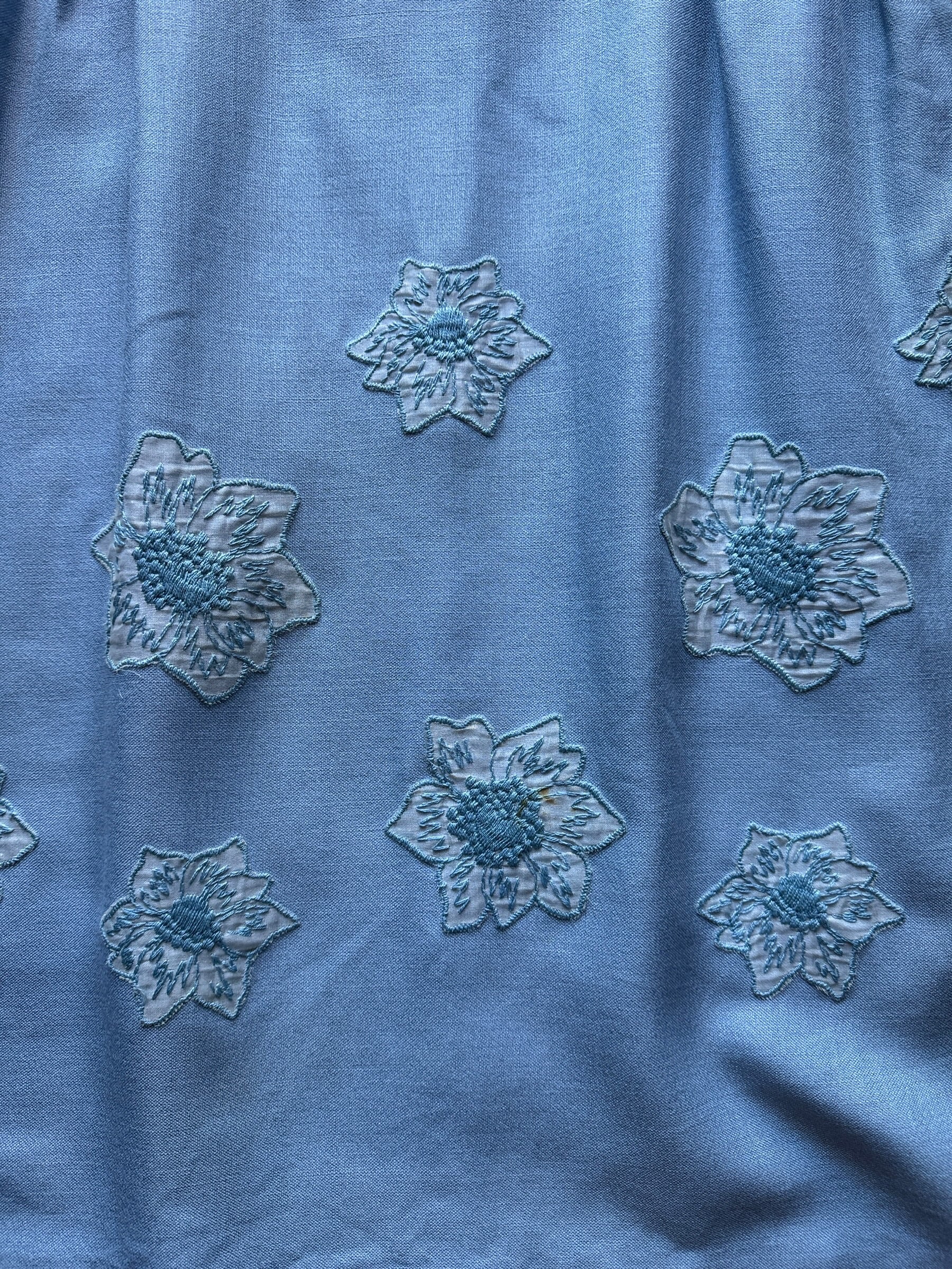 Embroidery on Vintage Sky Blue Floral Embroidered Dress SZ M - AS IS