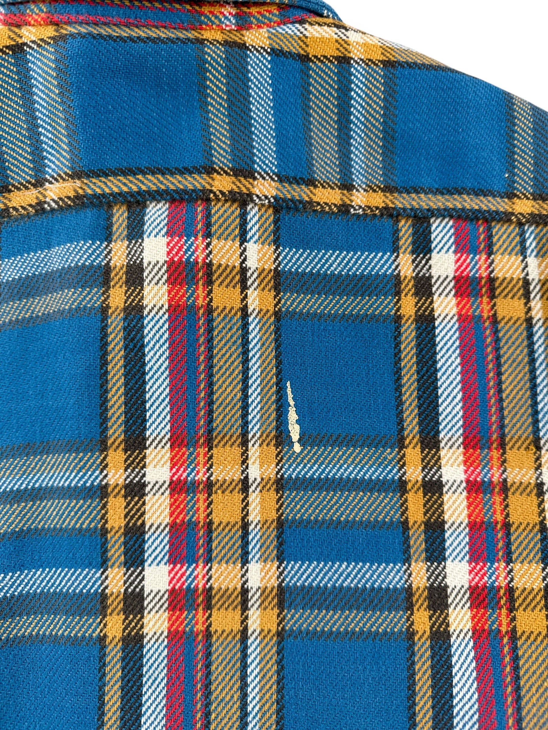 Stain on Vintage Big Mac Blue and Yellow Plaid Cotton Flannel SZ L
