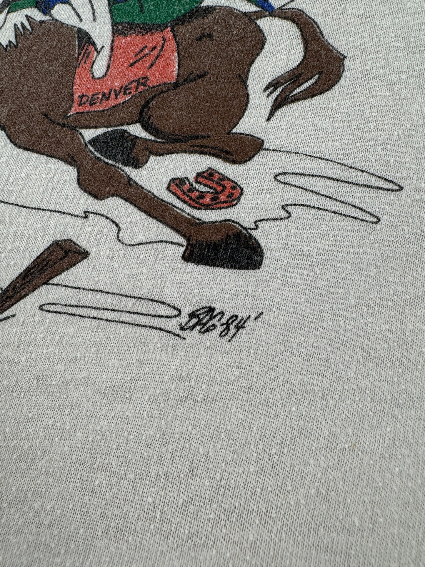 Signature of graphic on Vintage 1985 Seahawks Playoff Ringer Tee SZ L (Fits M)