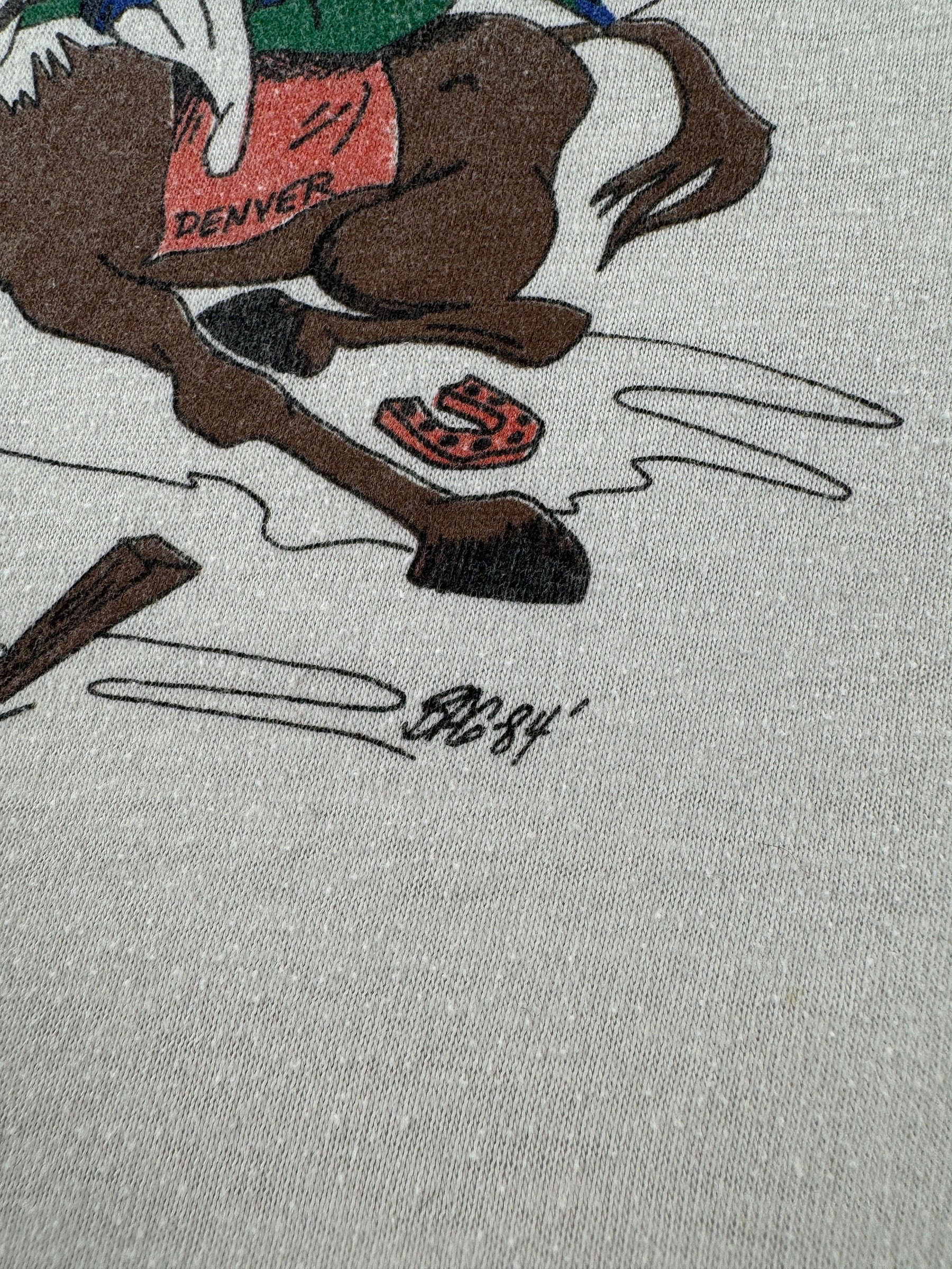 Signature of graphic on Vintage 1985 Seahawks Playoff Ringer Tee SZ L (Fits M)