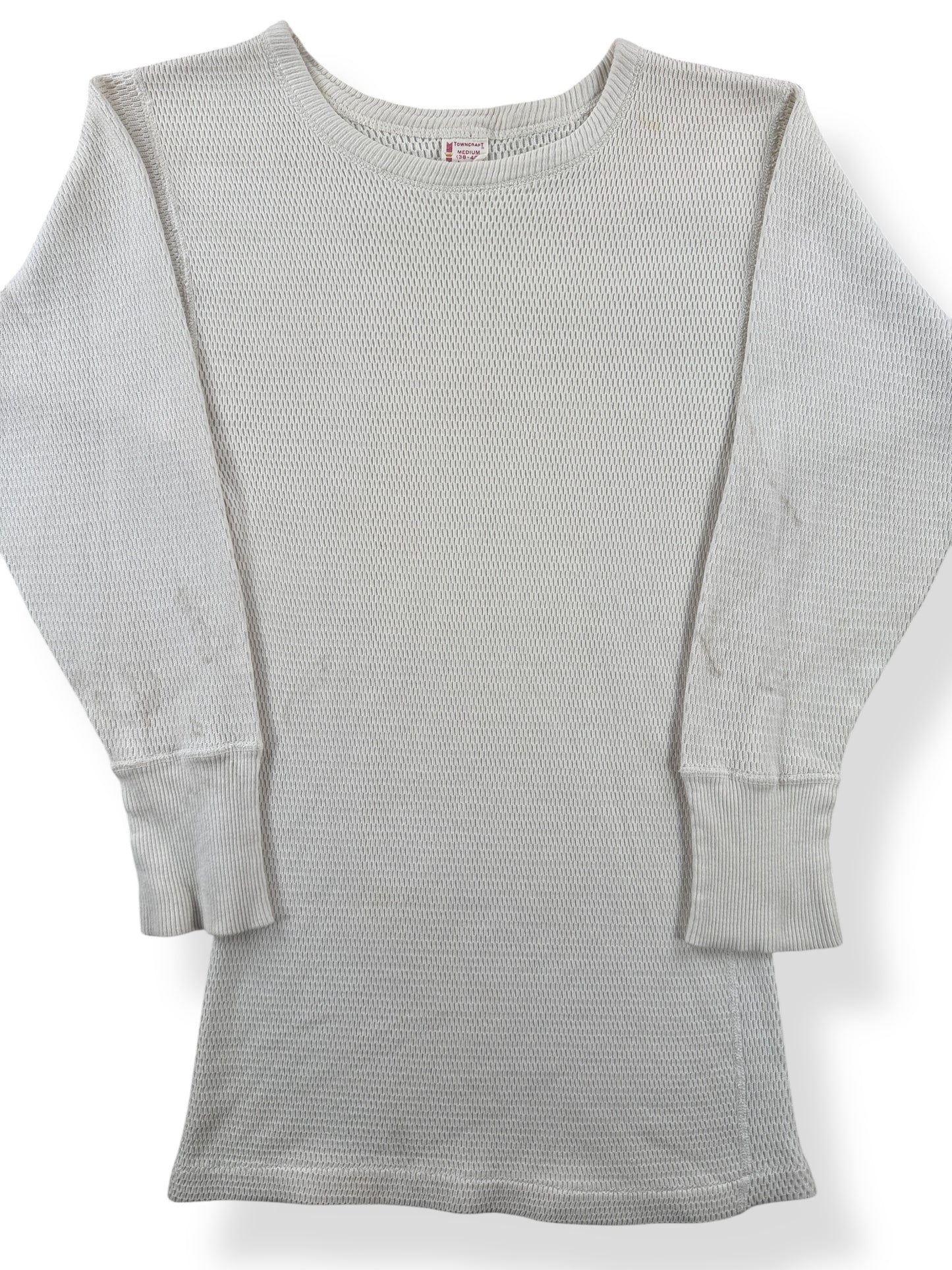 Front Close Up of Vintage Penney's Towncraft 100% Cotton Waffle Thermal Shirt SZ M (Fits XS)