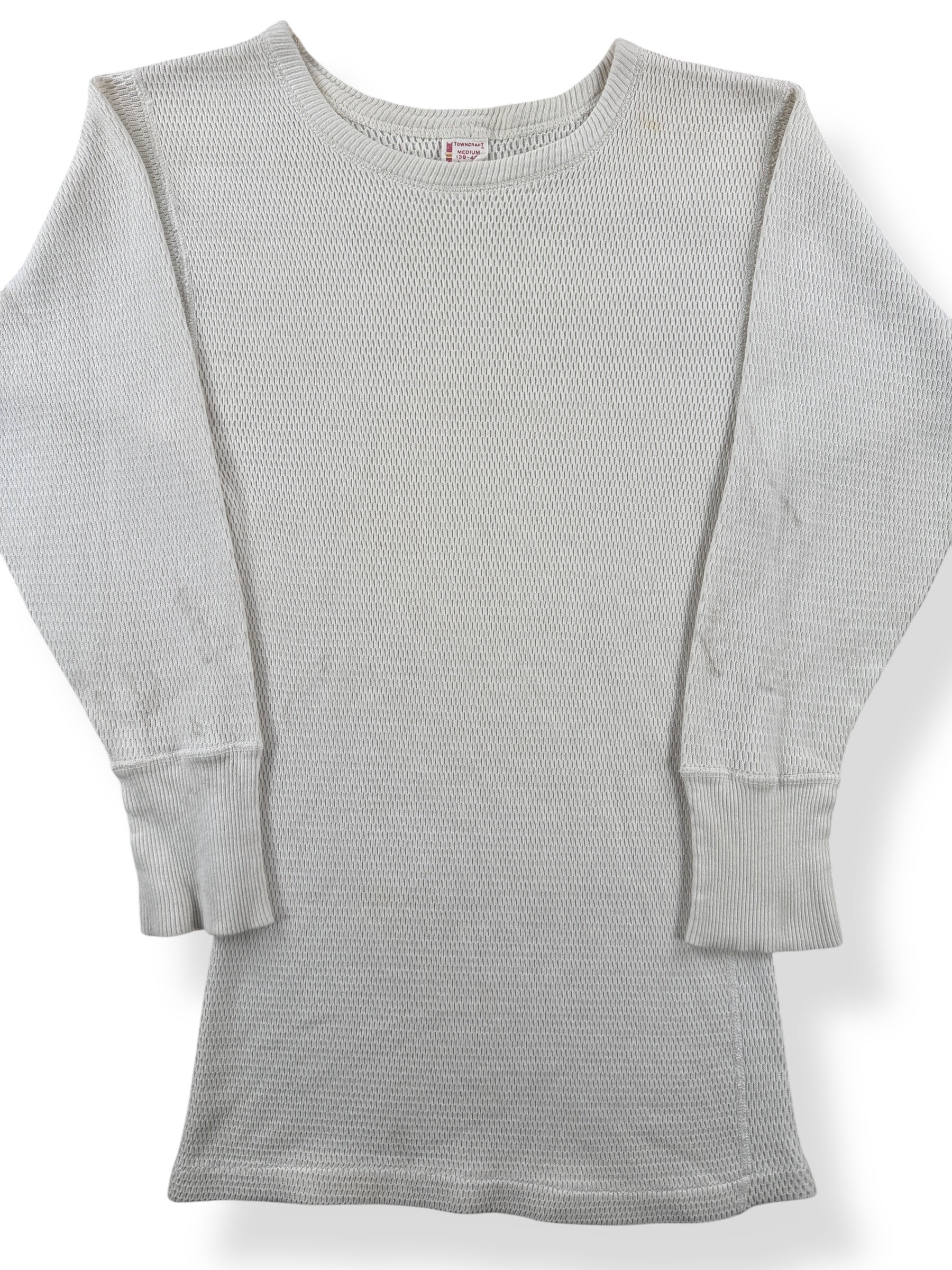 Front Close Up of Vintage Penney's Towncraft 100% Cotton Waffle Thermal Shirt SZ M (Fits XS)