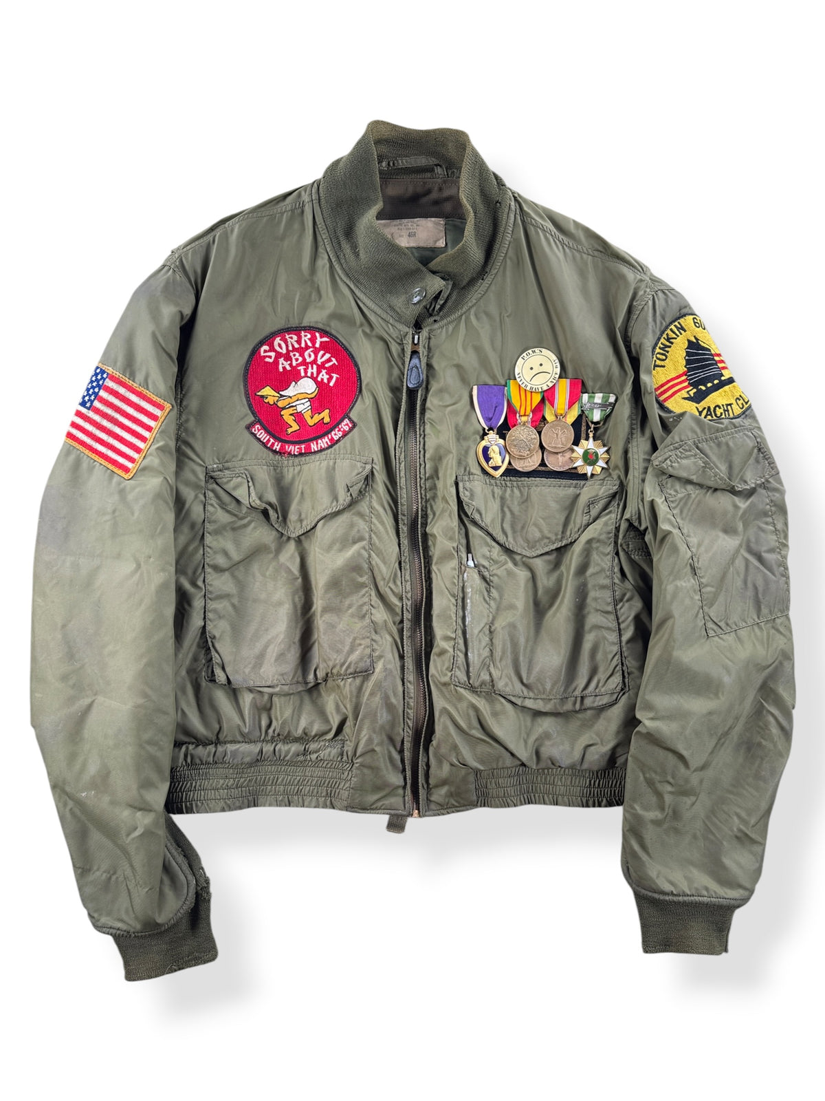 Front of Vintage Vietnam Winter Flyers Jacket w/ Patches SZ 46