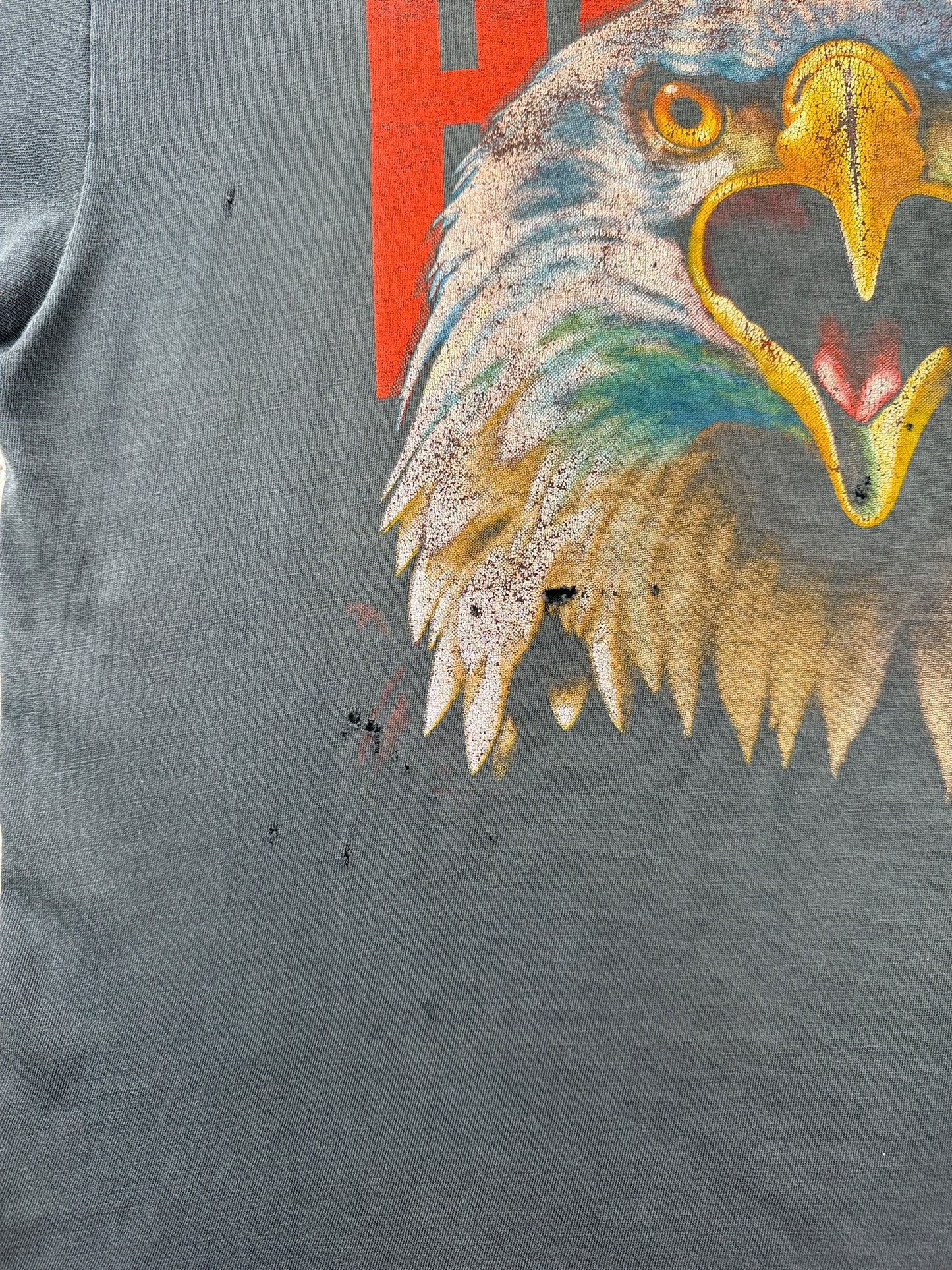 Holes on Vintage 80s Era Grand Junction Harley-Davidson Eagle Tee SZ XL