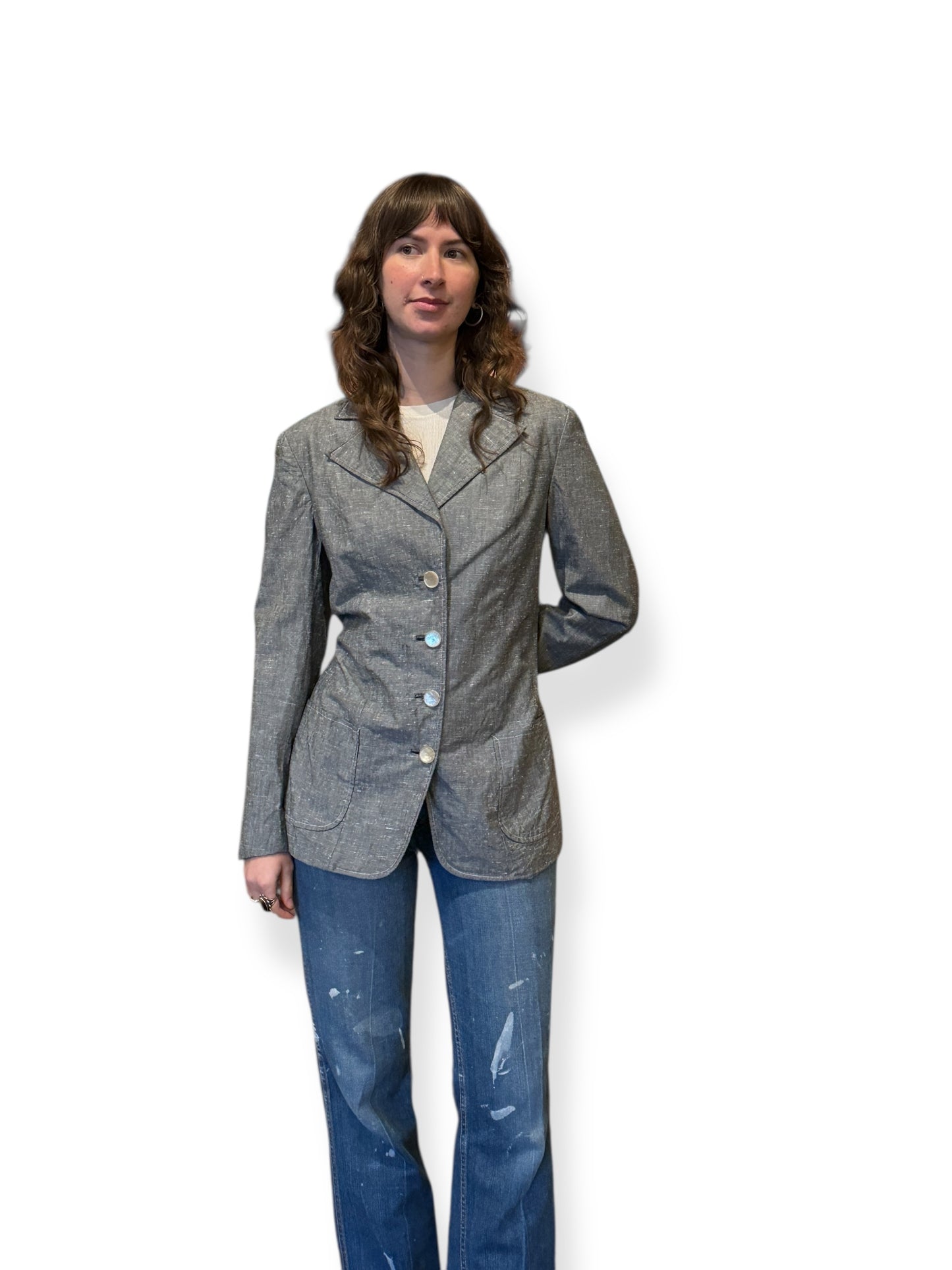 Front of Vintage 60s Silk Blend Blazer SZ S