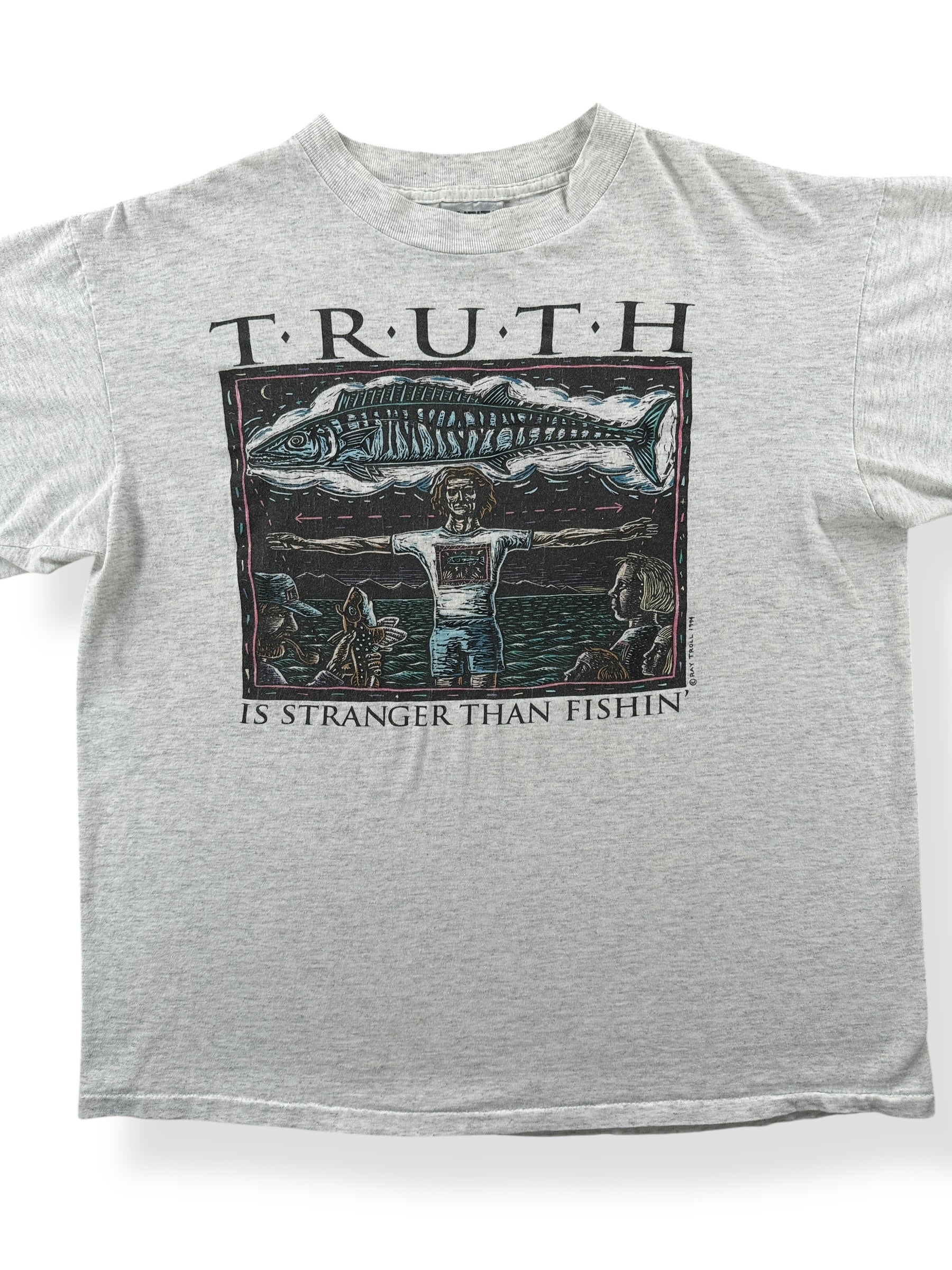 Front Close Up of Vintage Ray Troll Truth is Stranger Tee SZ L