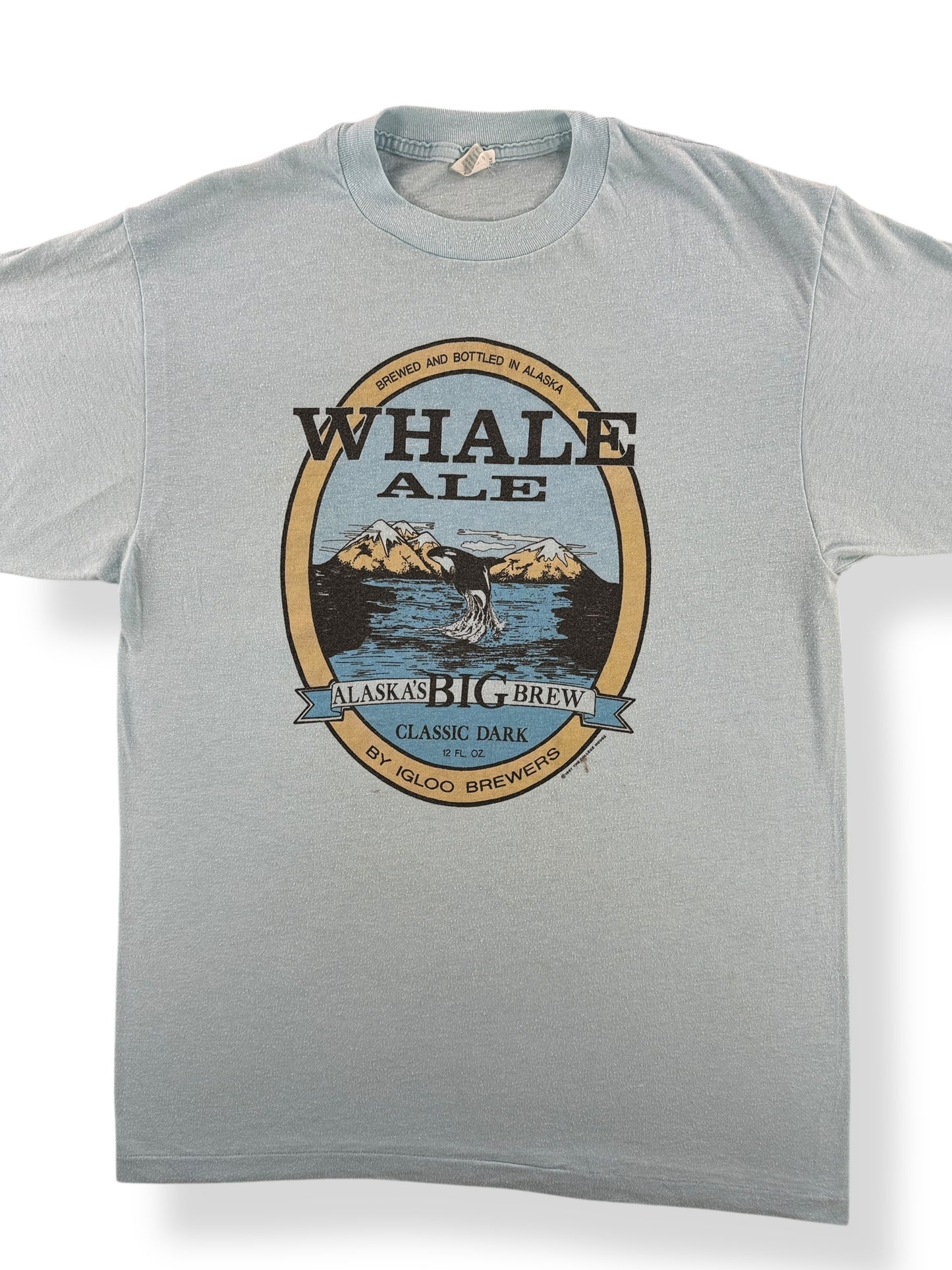 Front Close Up of Vintage Whale Ale Beer Tee SZ L