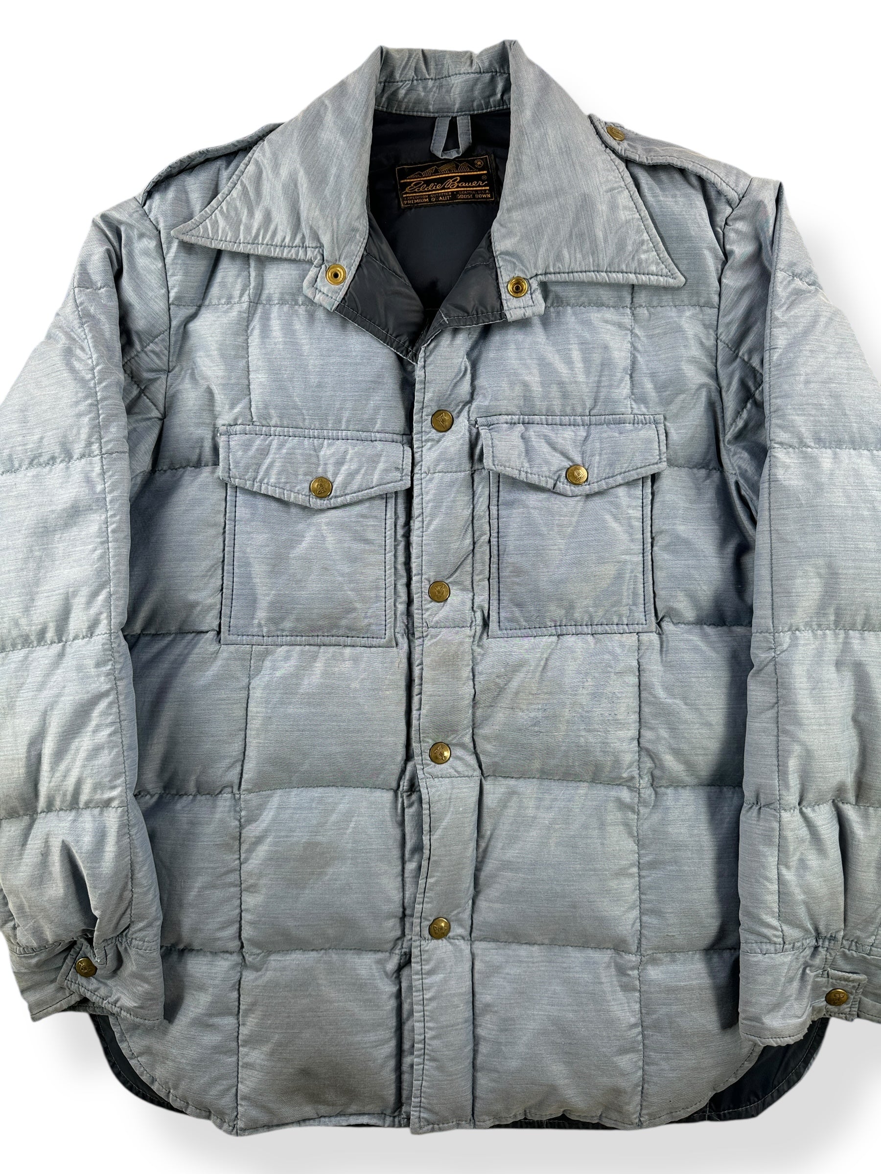 Front Close Up of Vintage Eddie Bauer Down Shirt Jac SZ L