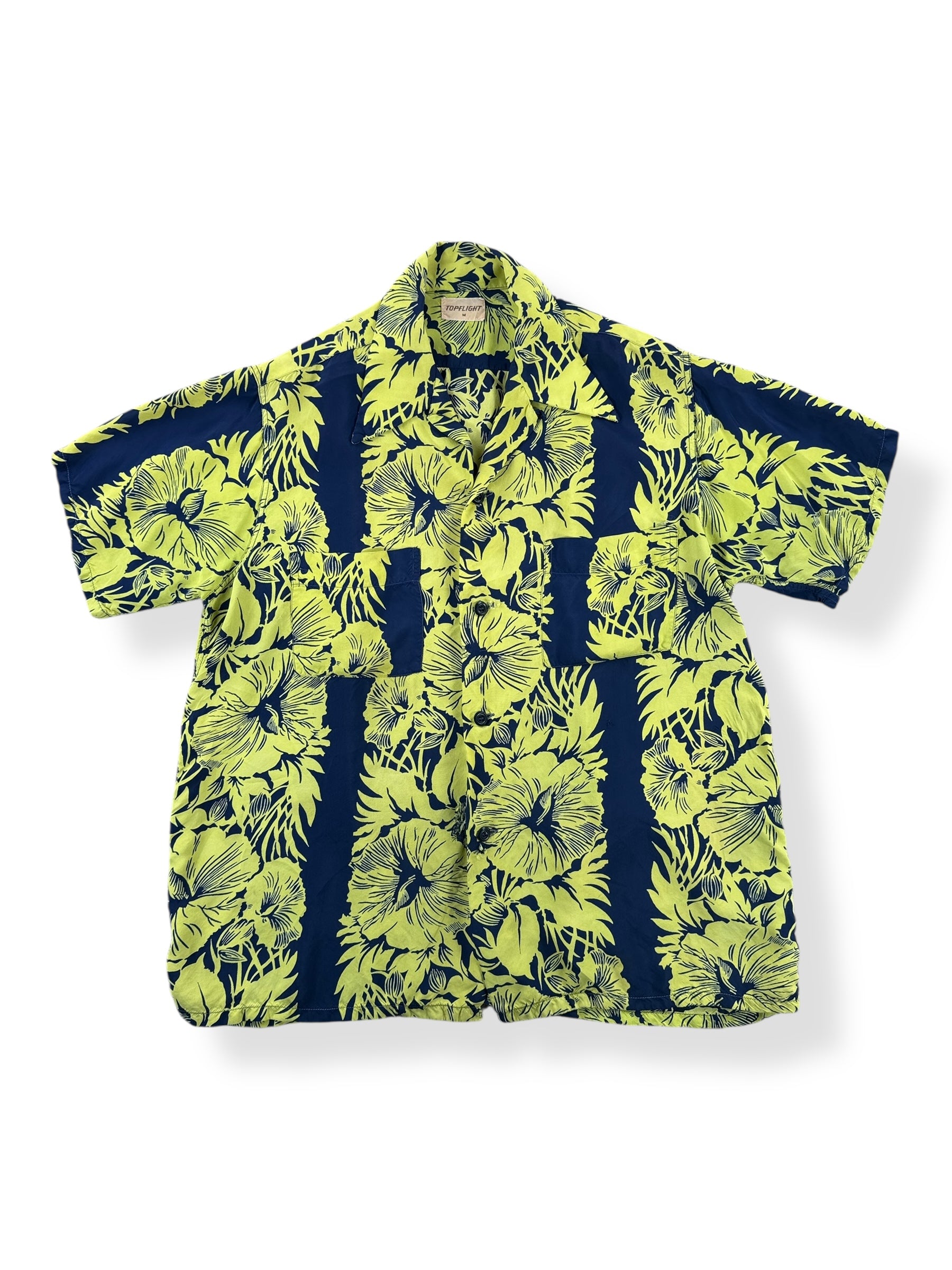 Front of Vintage Penney's Topflight Border Print Aloha Shirt SZ M