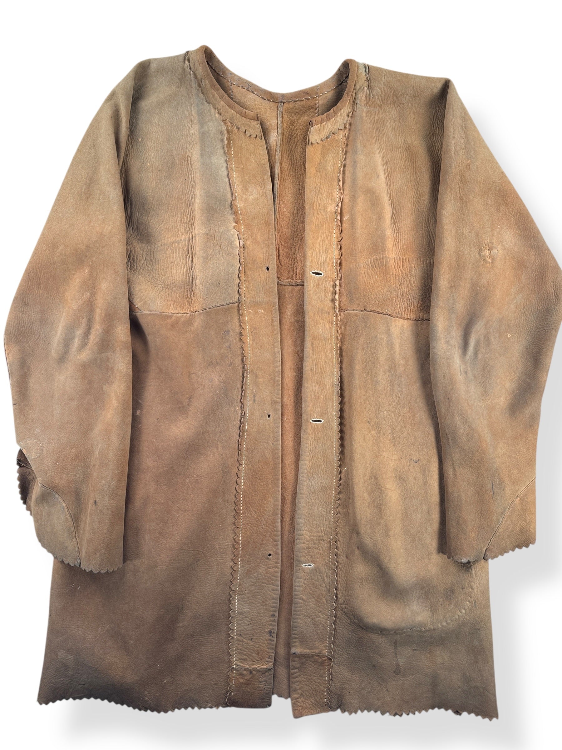 Front Close Up of Vintage Handmade Suede Coat SZ M - AS IS