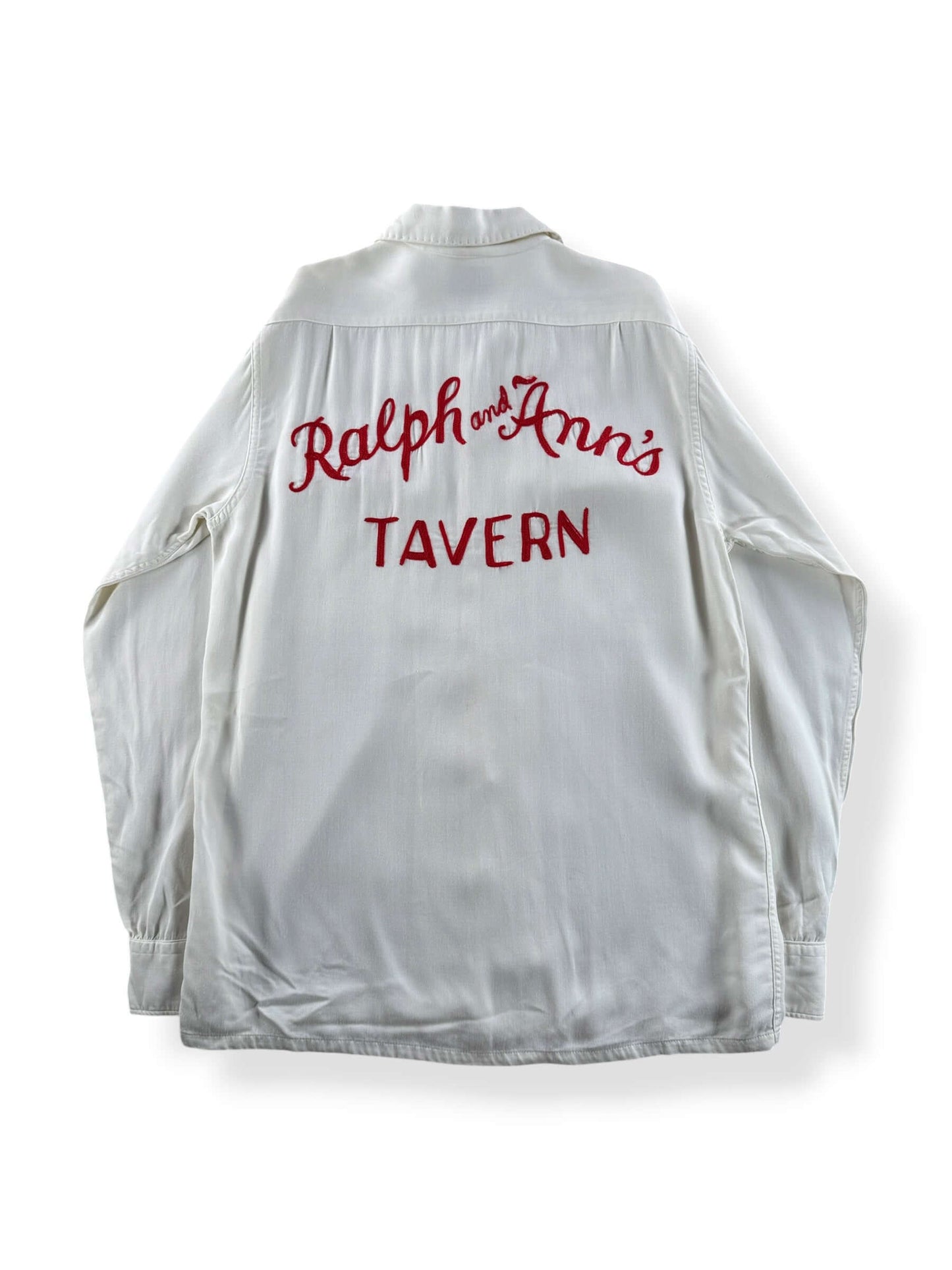 Back of Vintage Ralph and Anna's Tavern Long Sleeve Bowling Shirt SZ M