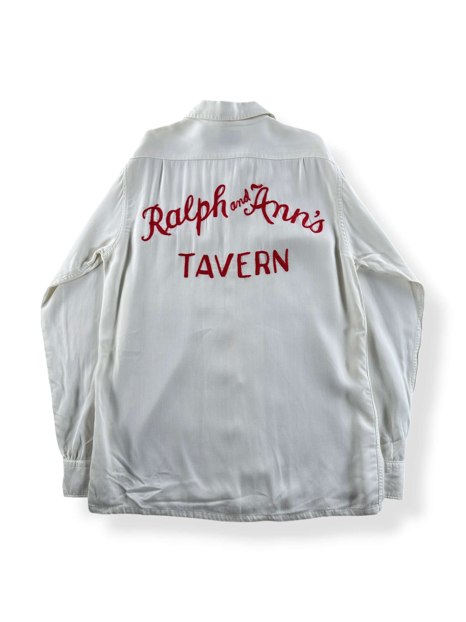 Back of Vintage Ralph and Anna's Tavern Long Sleeve Bowling Shirt SZ M