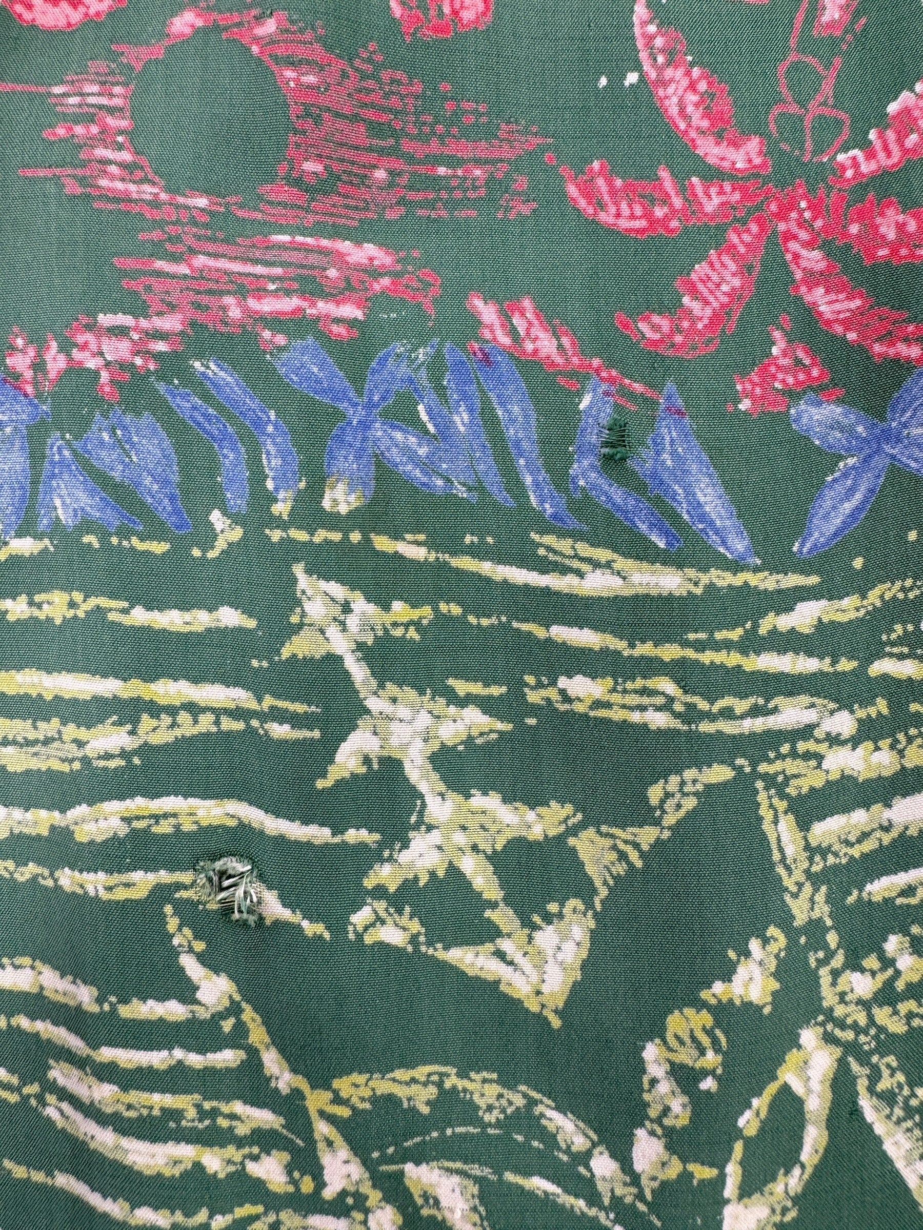 Holes on Vintage Gaugin Print Aloha Shirt SZ L