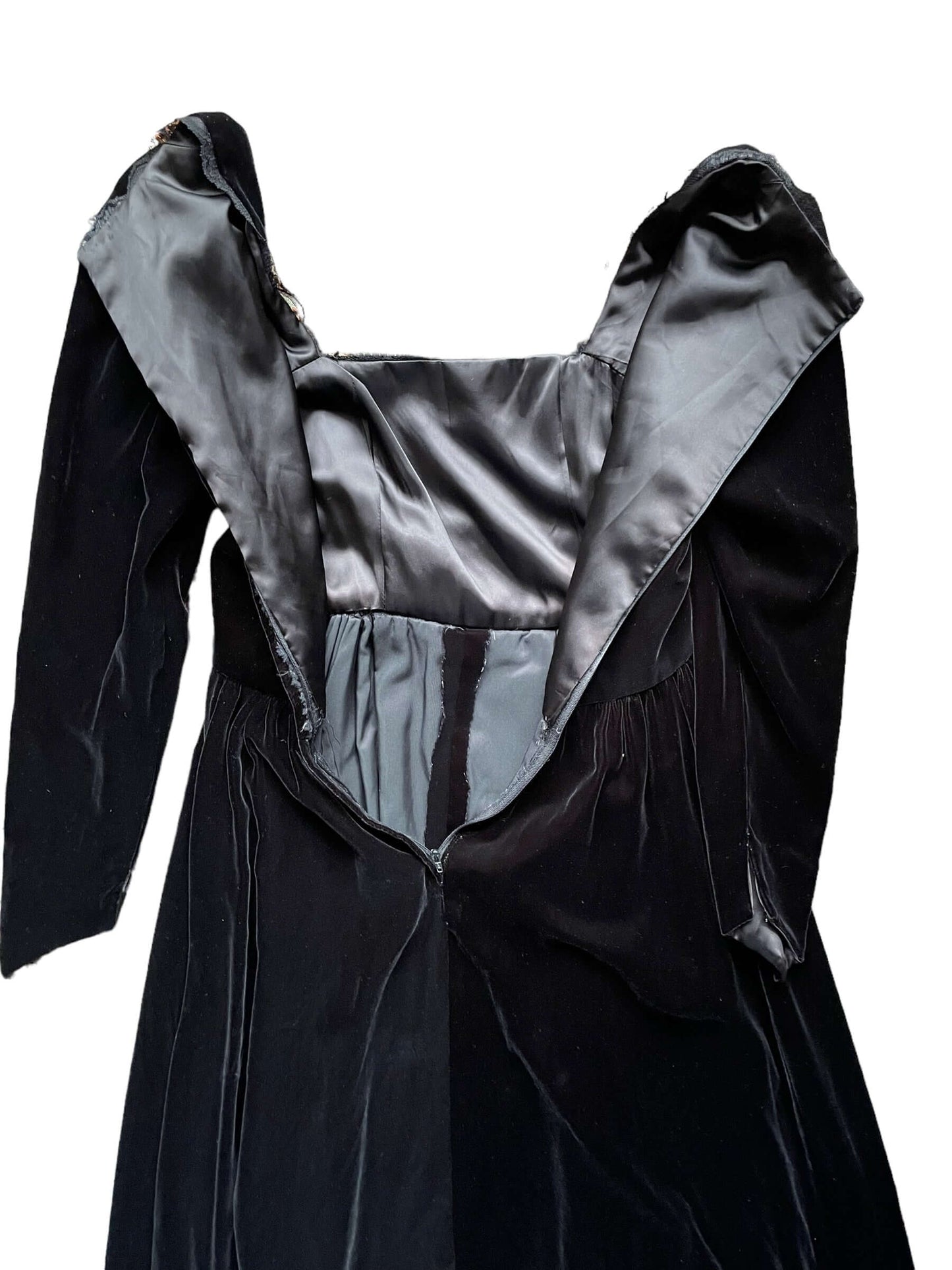 Open back view of Vintage 1970s Black Velvet Dress |  Barn Owl Vintage Dresses | Seattle Vintage Ladies Clothing