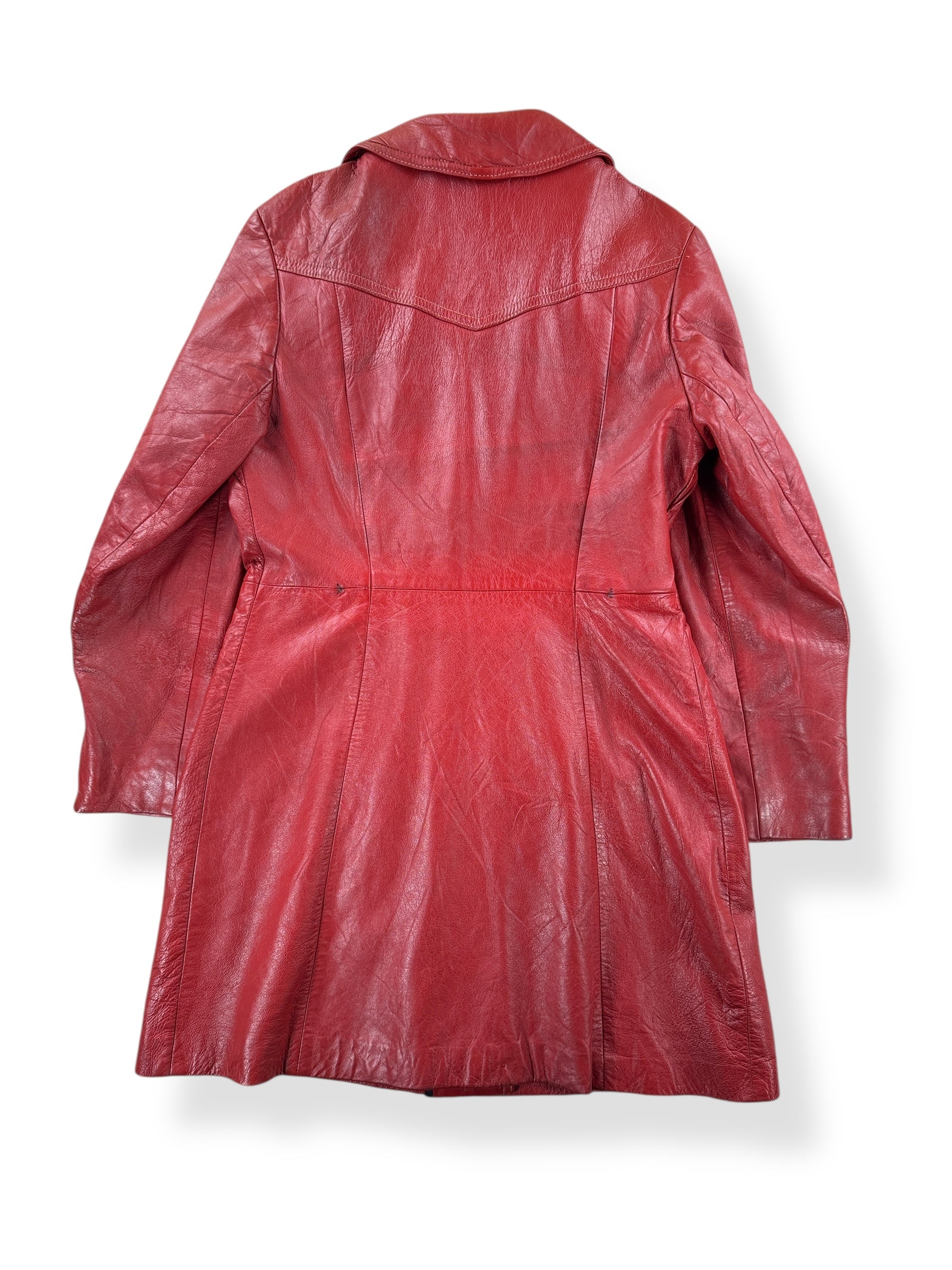 Back of Vintage Womens 60s Trojan Red Leather Coat SZ M AS IS