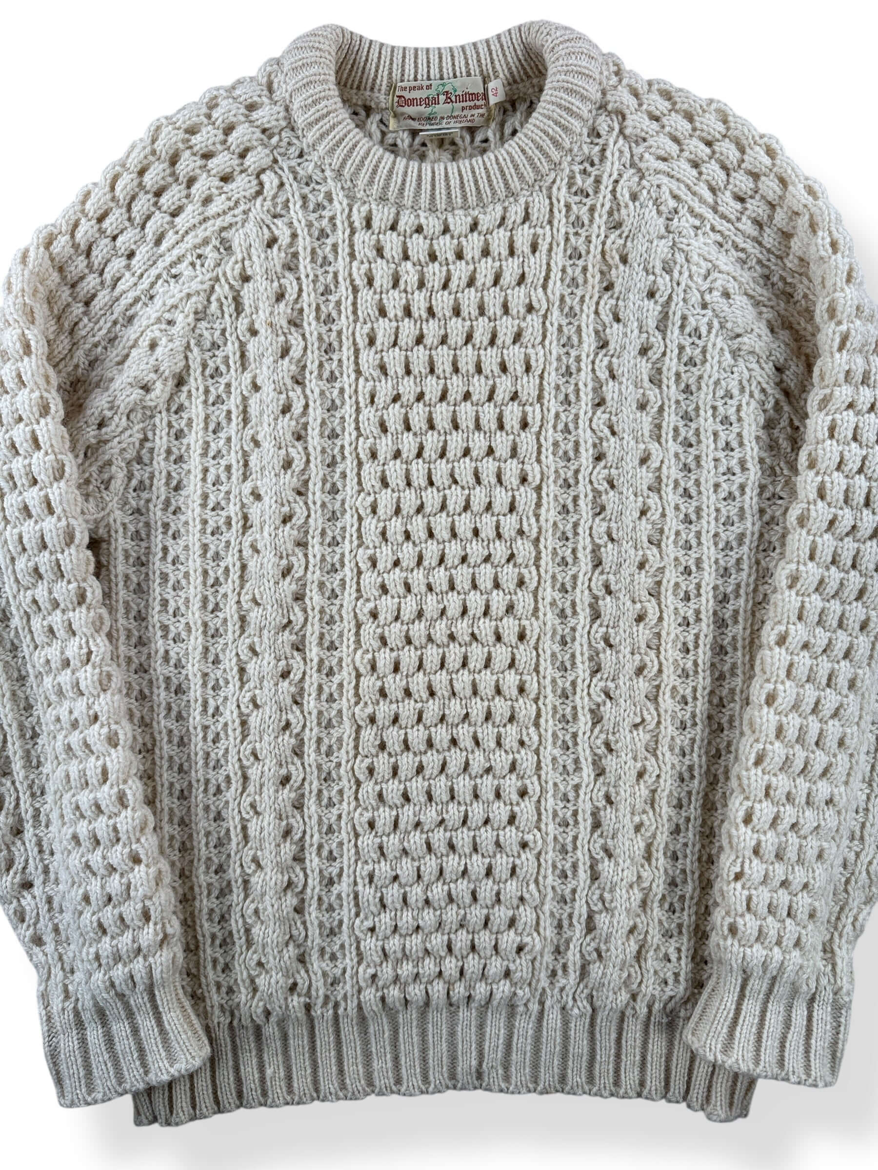 Front Close Up of Vintage Donegal Knitwear Irish Wool Sweater SZ 42