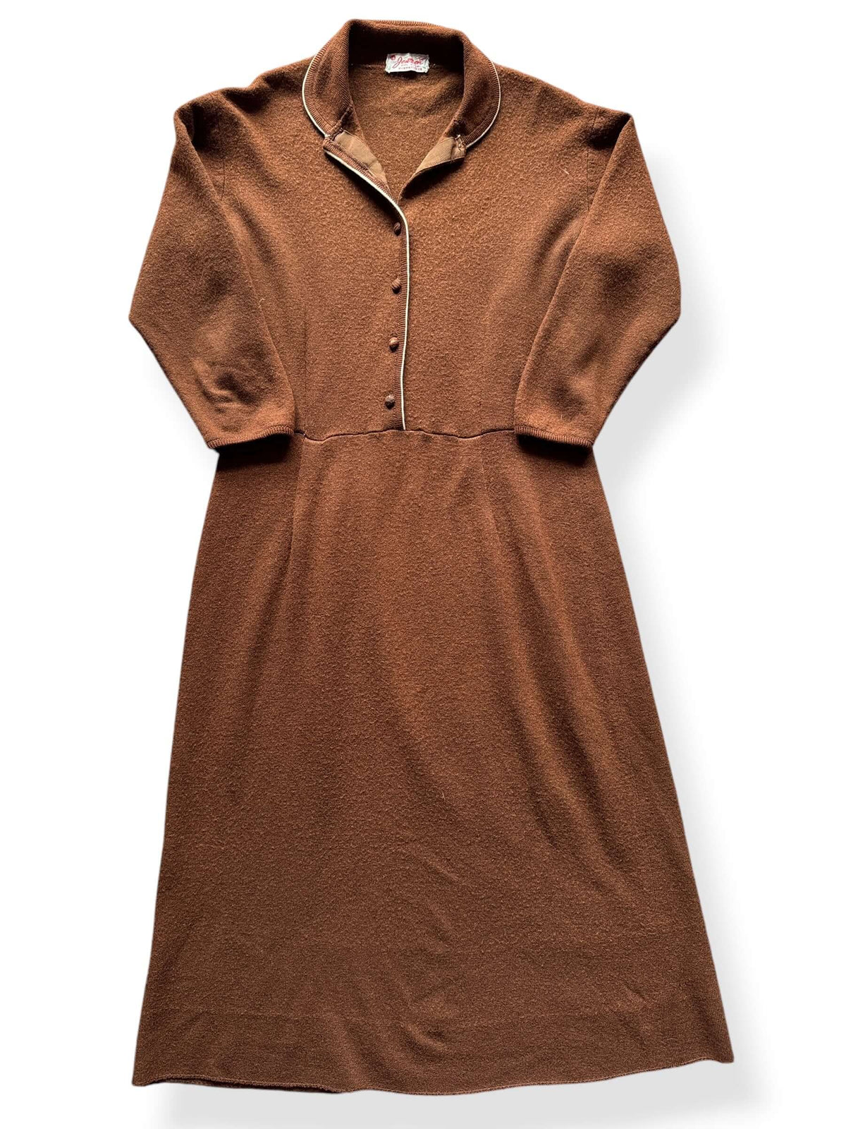 Close-up of Vintage 1950s Jantzen Wool Knit Dress SZ 16 (Fits L)