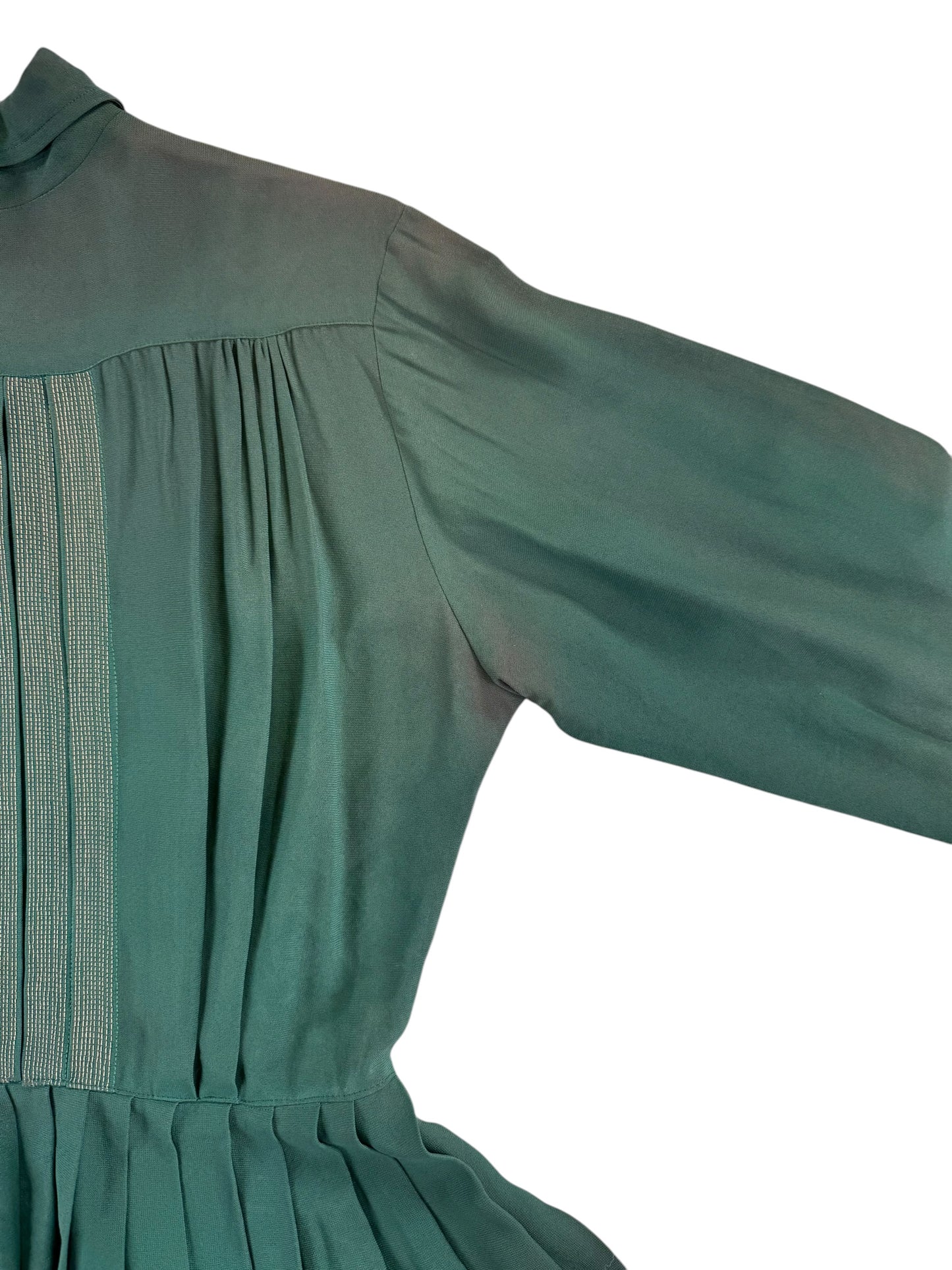 1940s Green Rayon Pleated Dress M