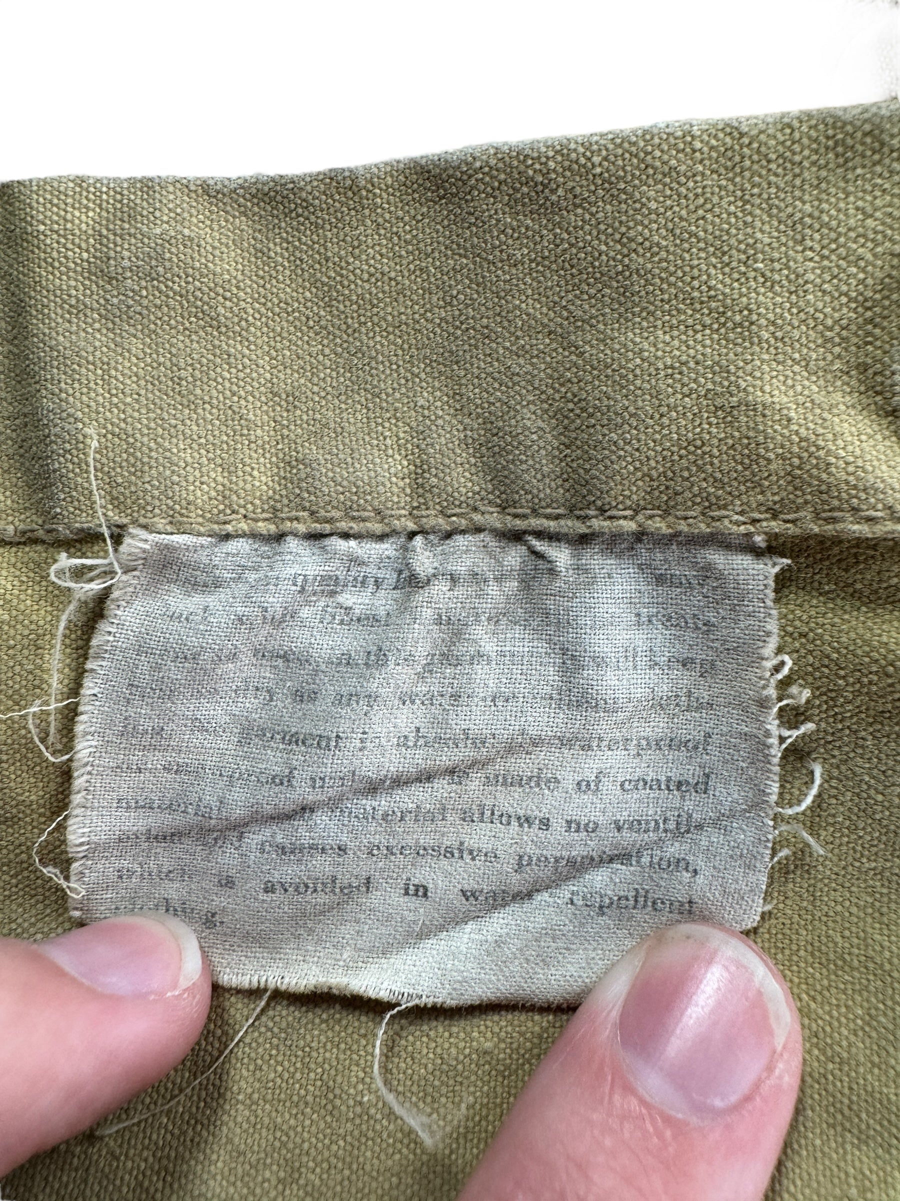Care Tag on Vintage Drybak Tin Cloth Jacket SZ M