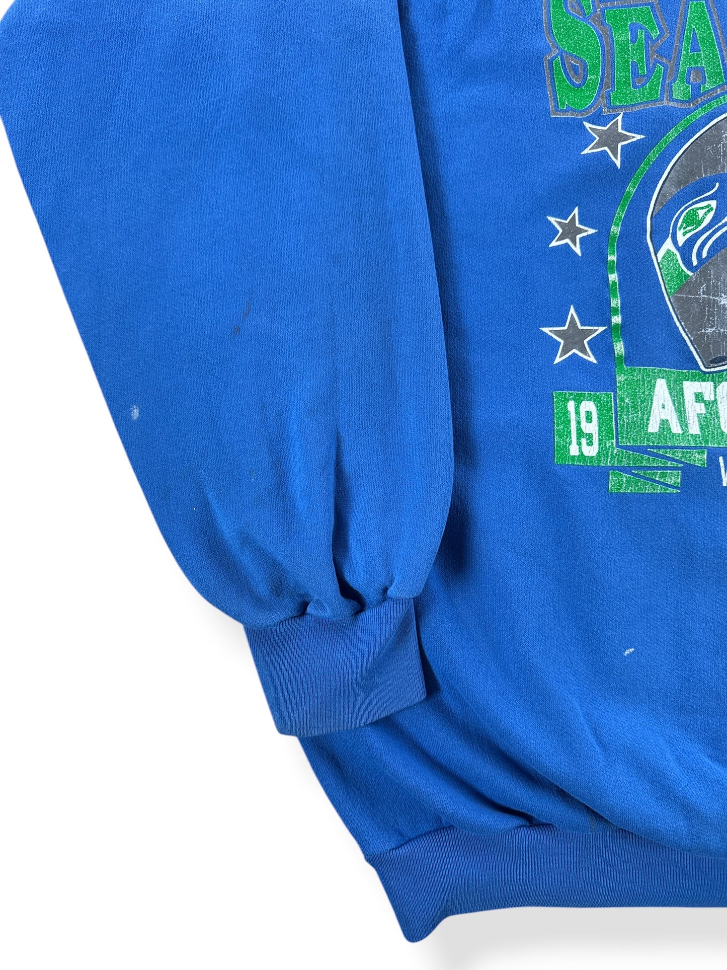 Staining on Vintage Seattle Seahawks 1988 AFC Champs Crewneck SZ XL (Fits L)