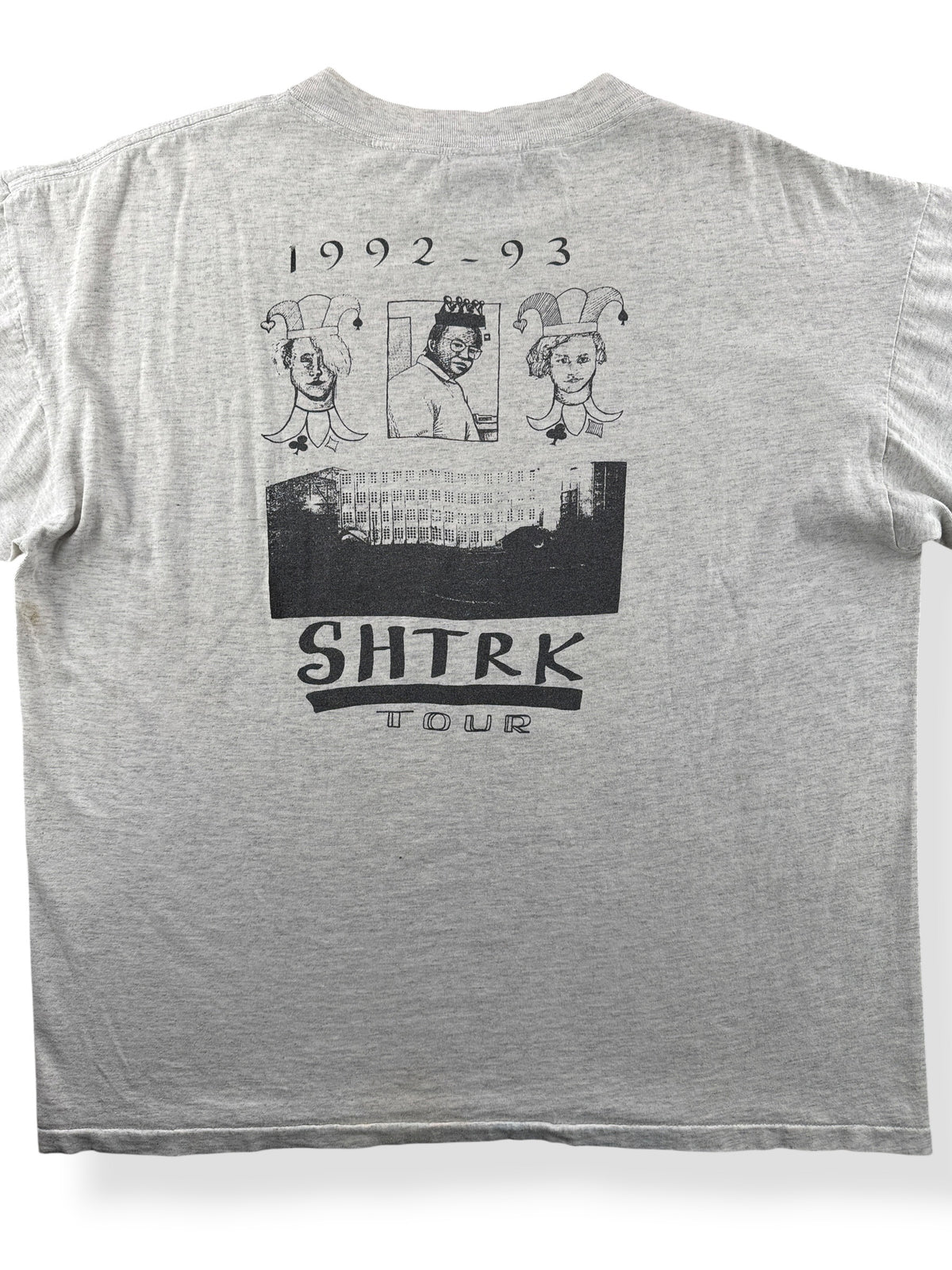 Close-up of the back of Vintage 1992 Royalty SHTRK Tour Tee SZ XL