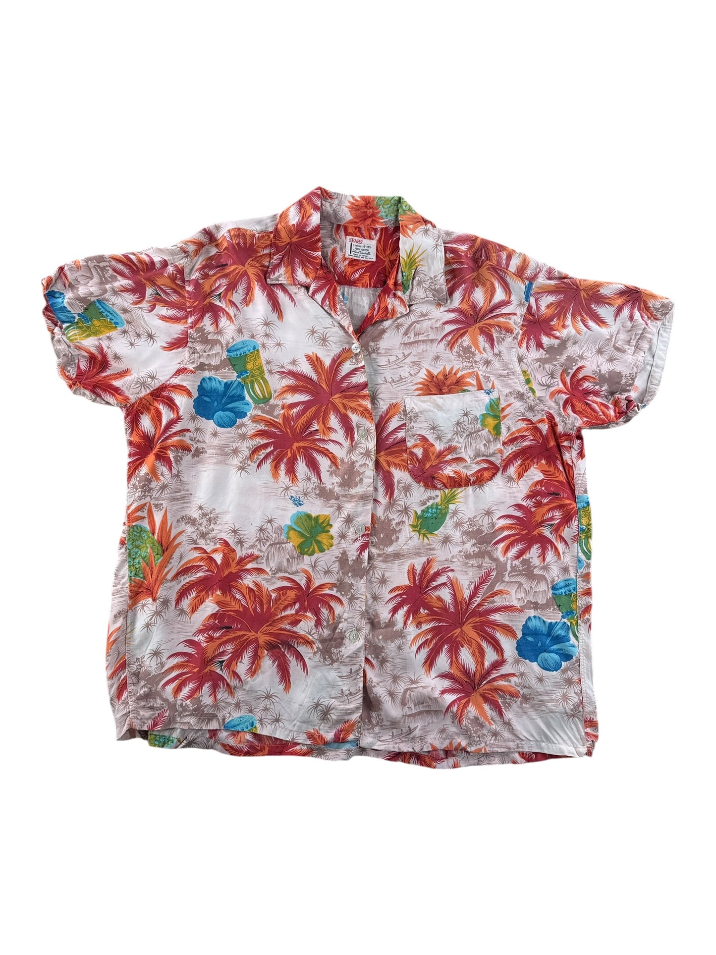 Front of Vintage Sears Rayon Aloha Shirt SZ XL