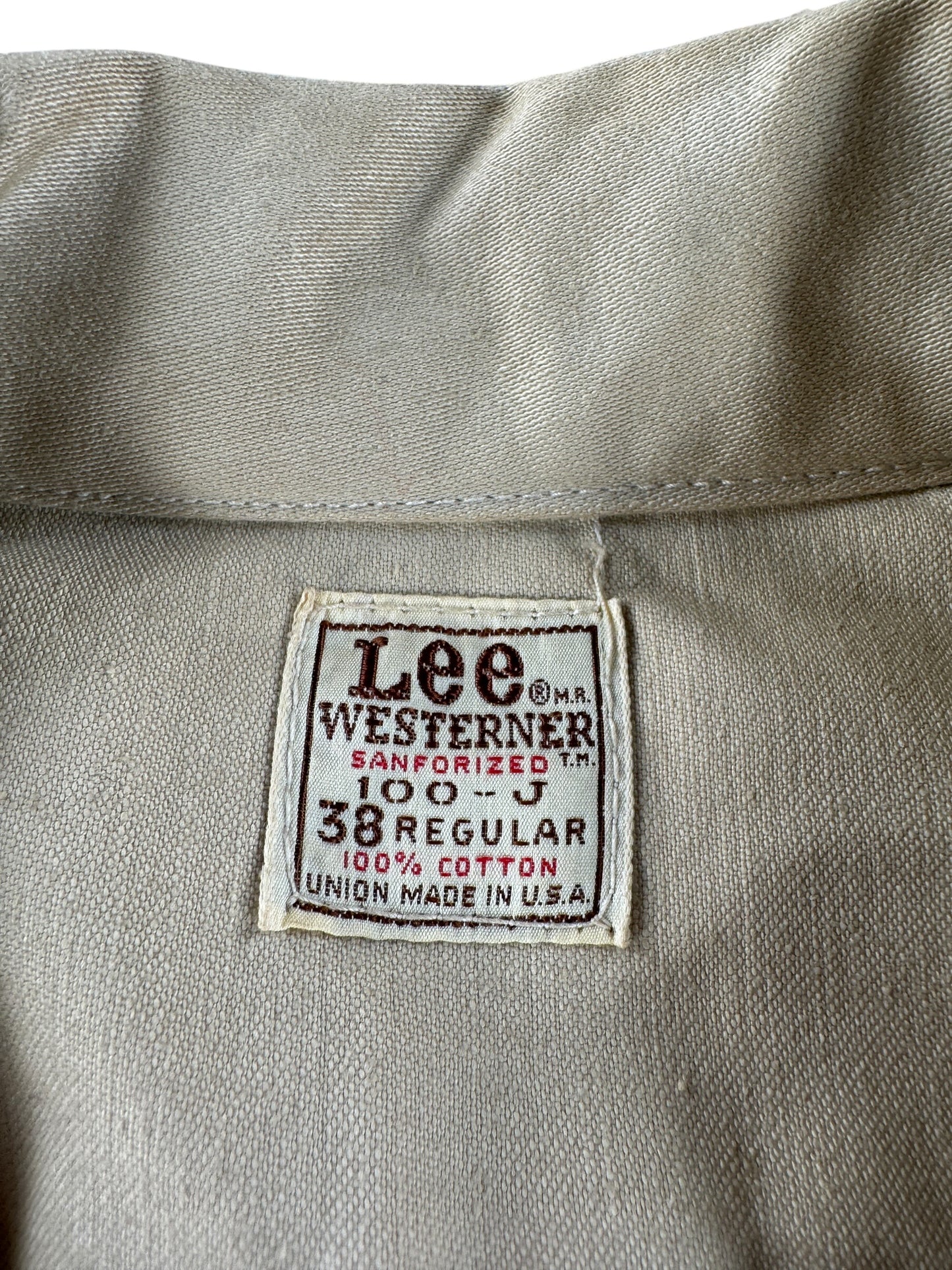 Label on Vintage Repaired Lee Westerner Jacket SZ 38 - AS IS