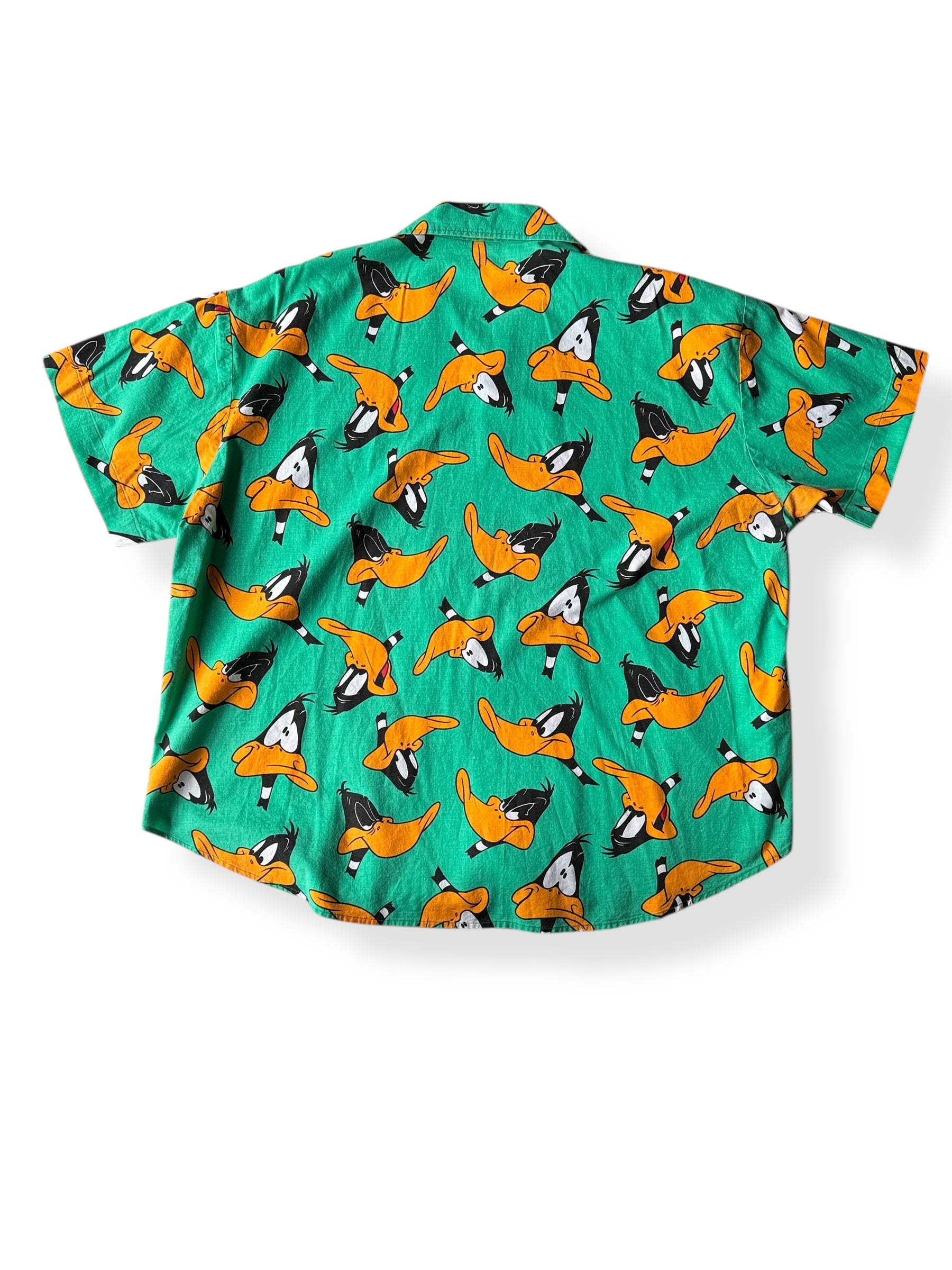Back of Vintage Green Daffy Duck Button Up SZ XXL