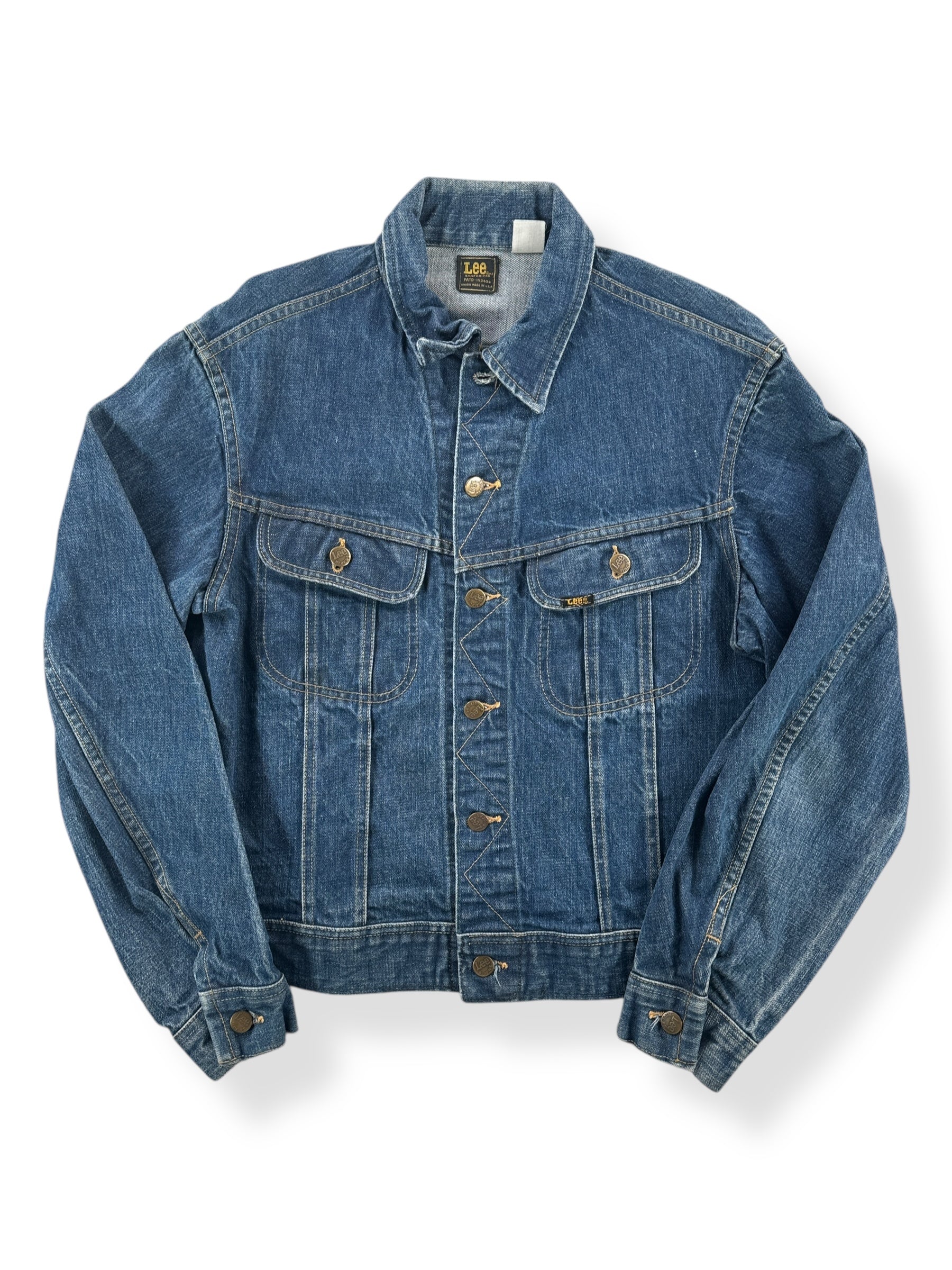 Front of Vintage Dark Lee Sanforized Denim Jacket SZ M
