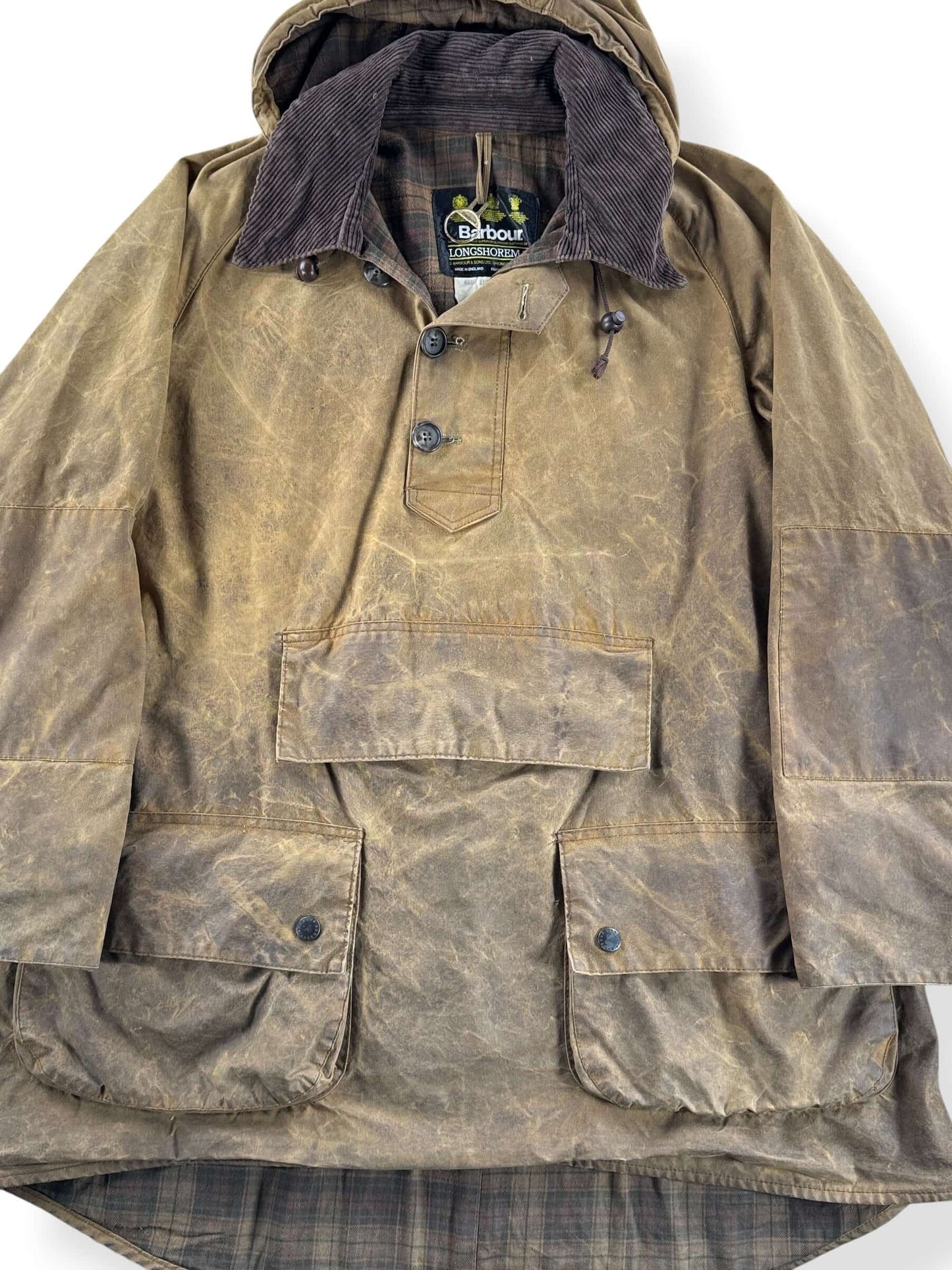 Front Close Up of Vintage Barbour Longshoreman Oilcloth Anorak SZ L