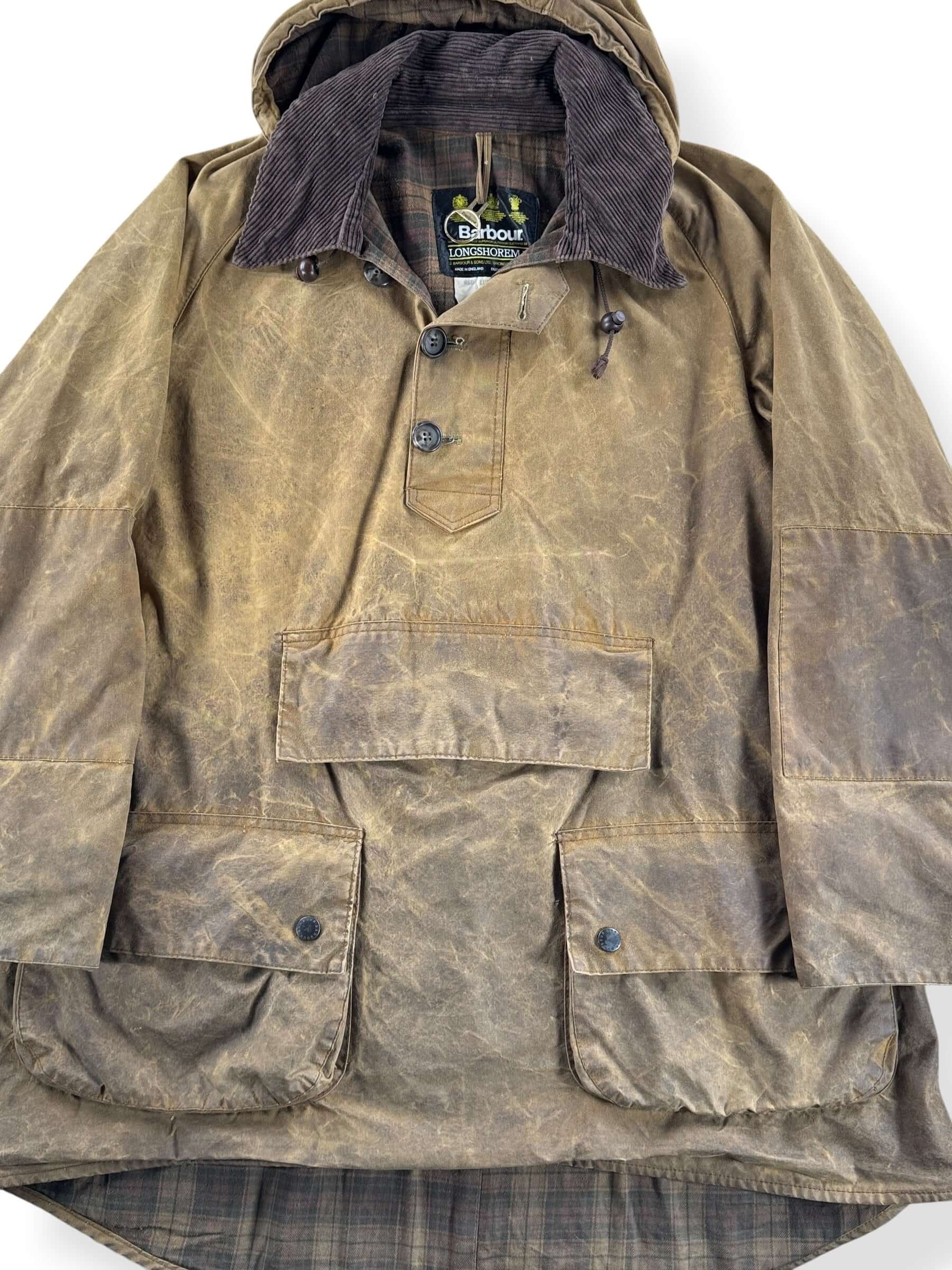 Front Close Up of Vintage Barbour Longshoreman Oilcloth Anorak SZ L