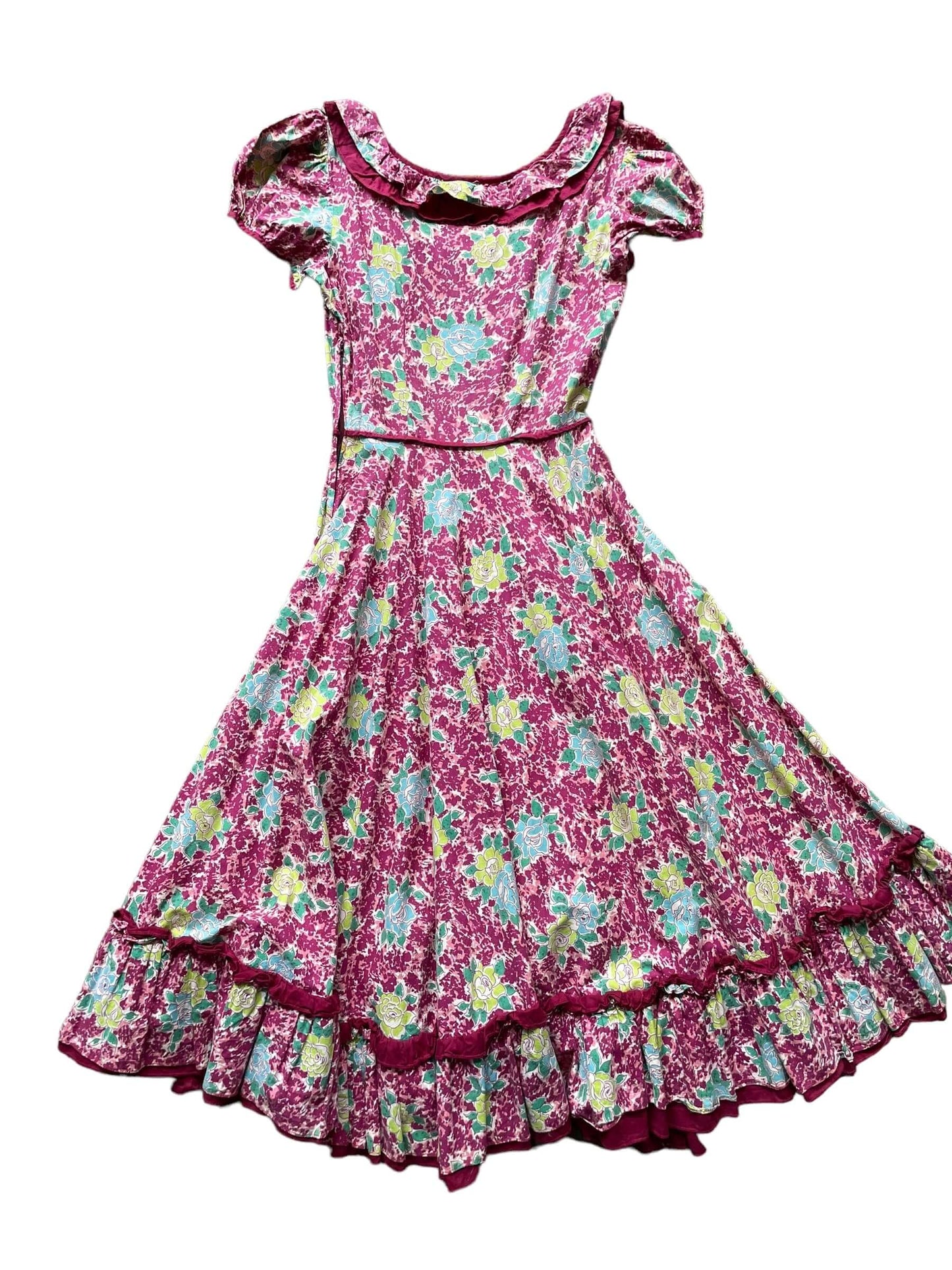 Full back view of 1950s Purple Floral Square Dancing Dress S