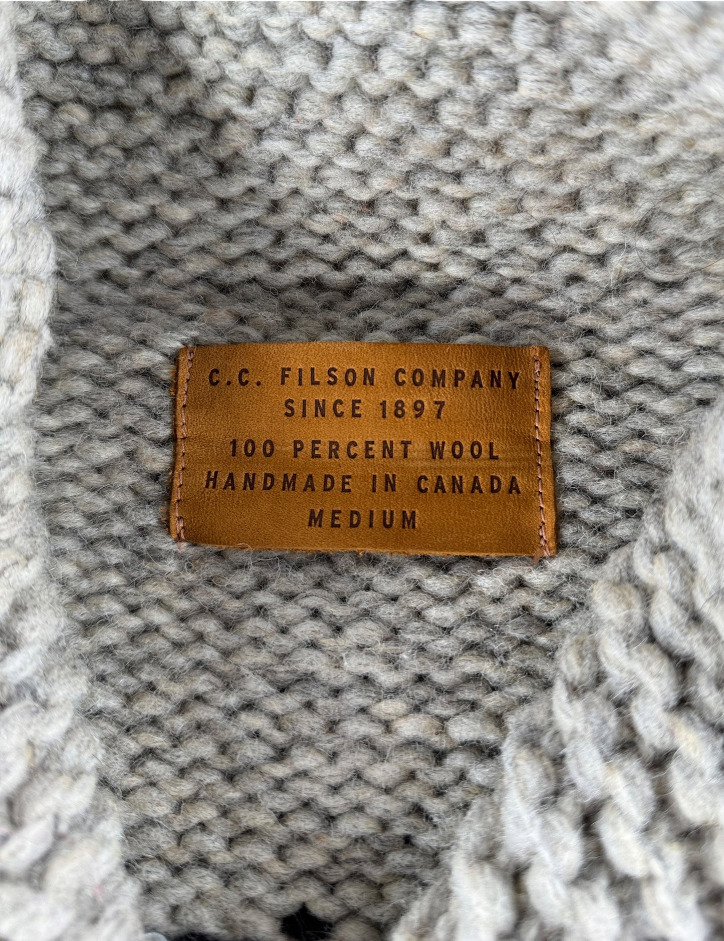 Filson brand tag on Filson Limited Edition Thunderbird Cowichan Style Sweater SZ M