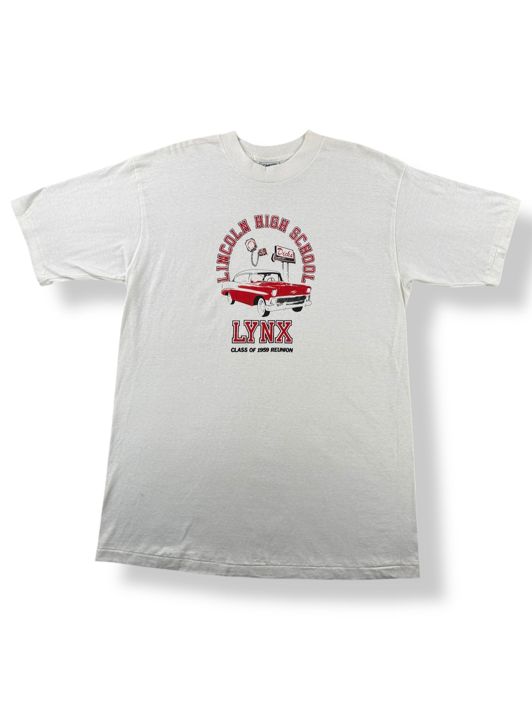 Front of Vintage Lincoln Lynx 59 High School Reunion Tee SZ XL