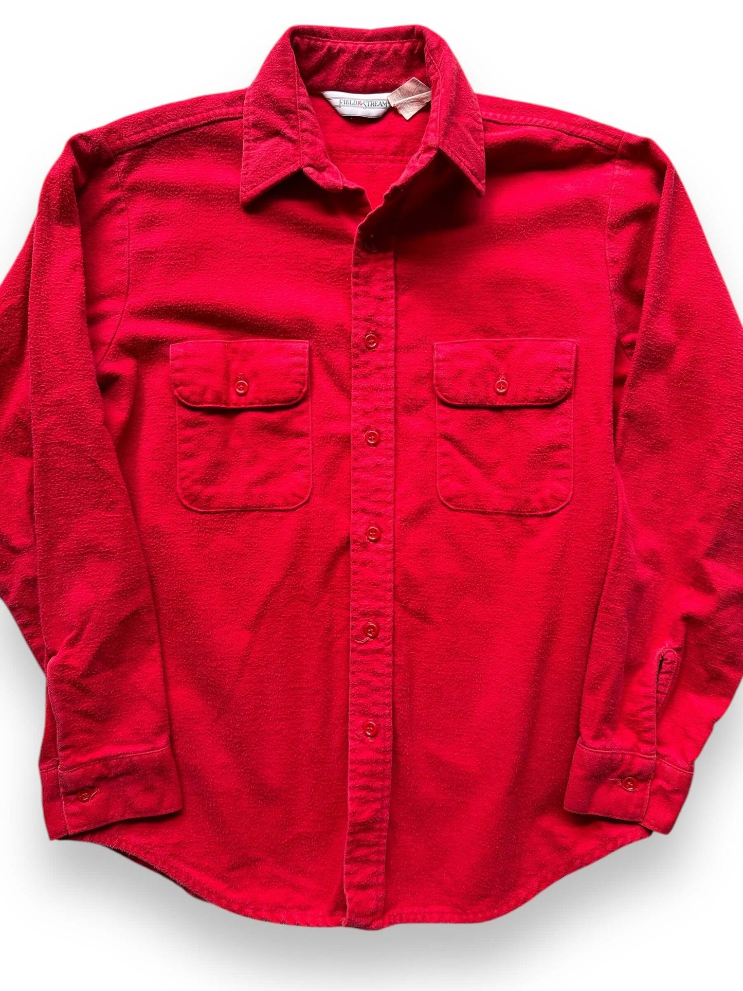 front close up of Vintage Field and Stream Red Chamois Shirt SZ M