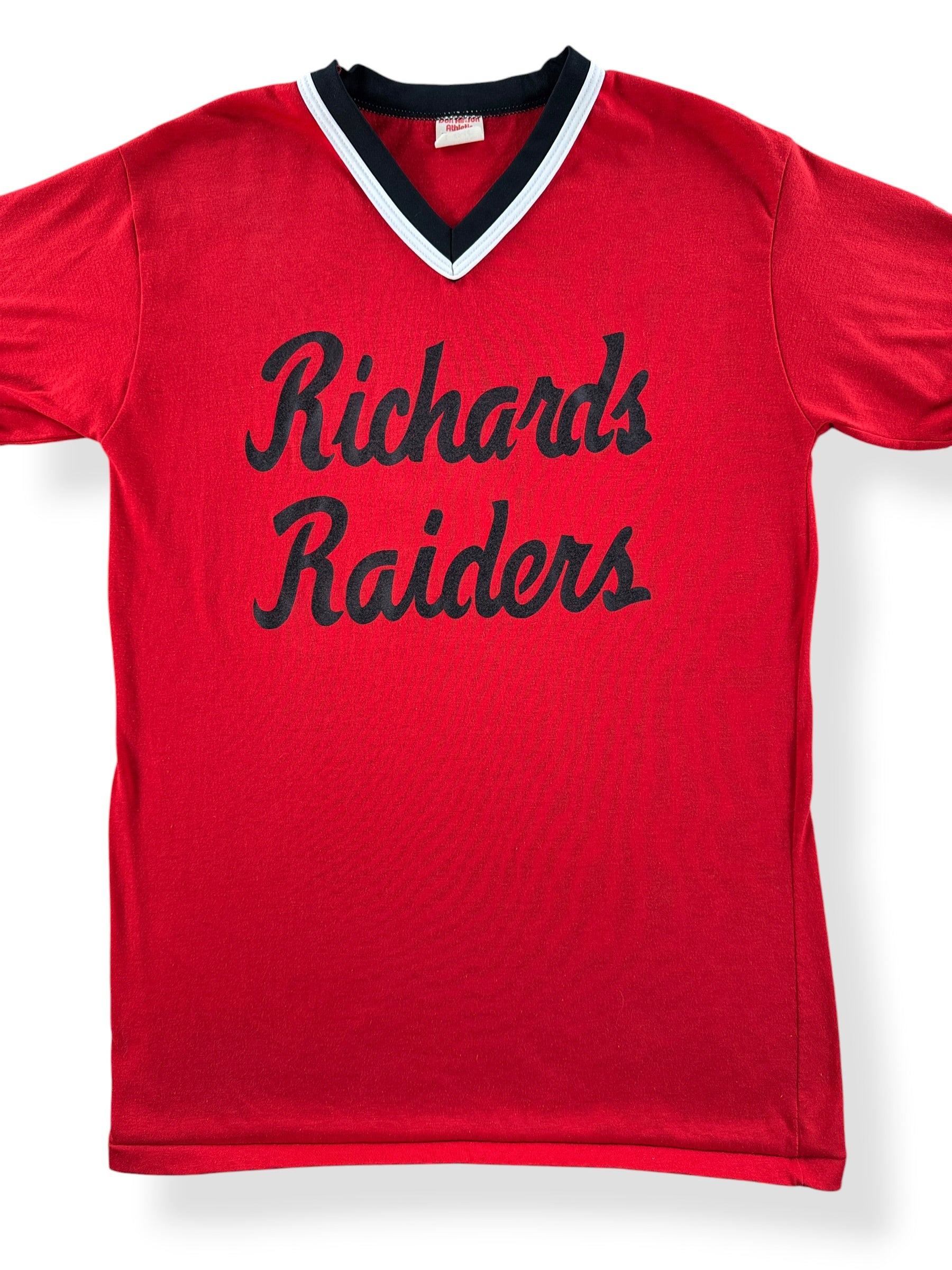 Front Close Up of Vintage Richard's Raiders Jersey Tee SZ L (Fits S)