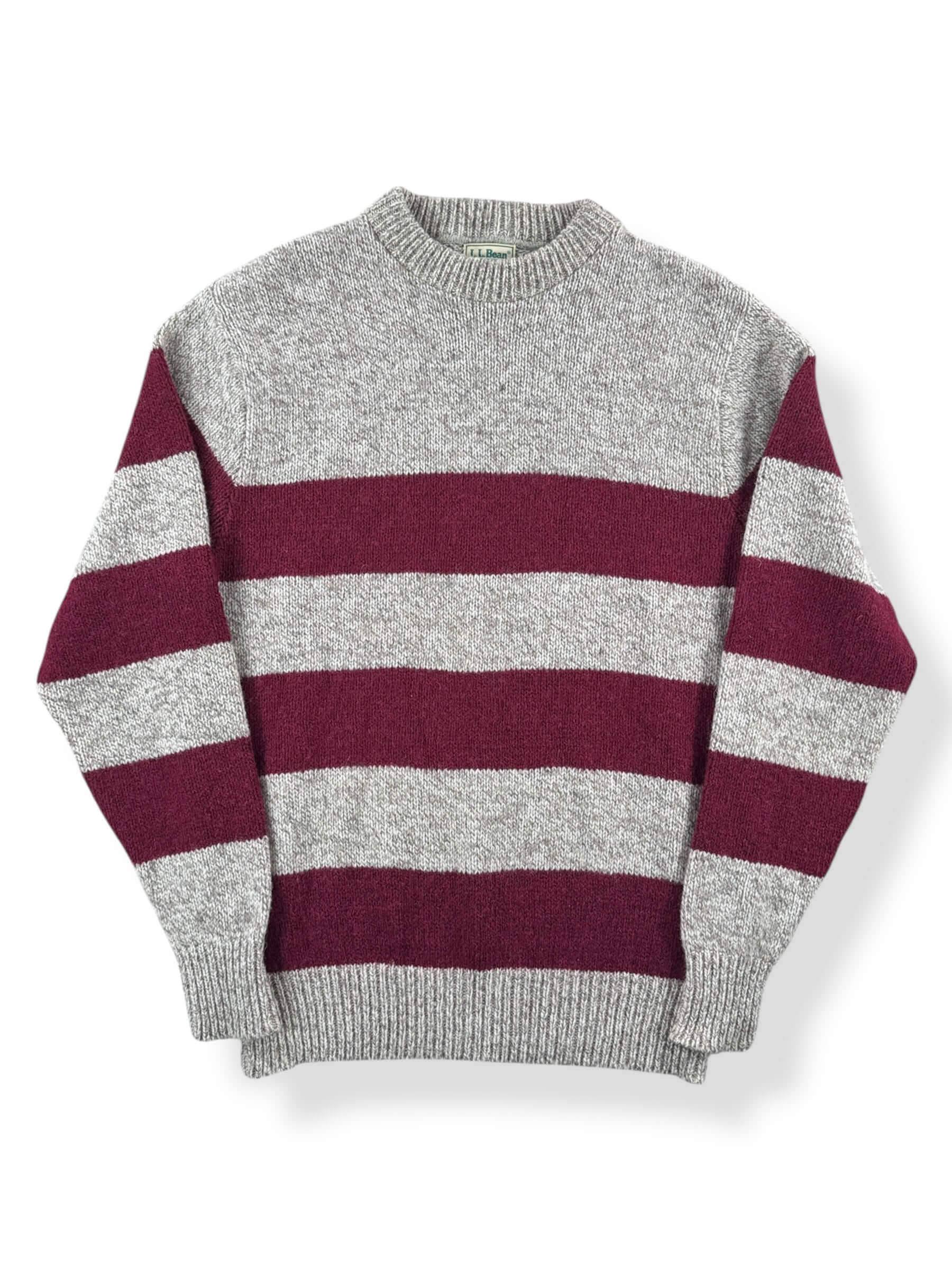 Front of Vintage L.L. Bean Ragg Wool Burgundy Striped Sweater SZ XL (Fits L)