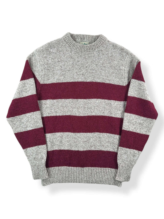 Front of Vintage L.L. Bean Ragg Wool Burgundy Striped Sweater SZ XL (Fits L)