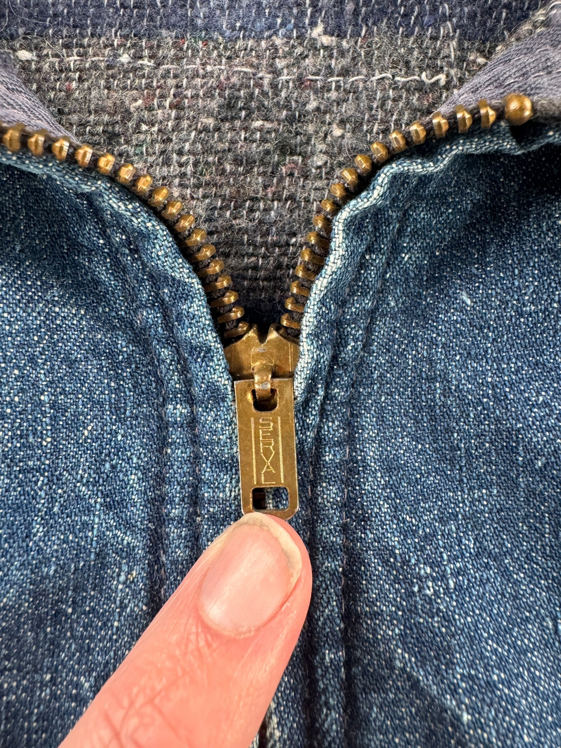 Zipper on Vintage Blanket Lined Denim Jacket SZ S