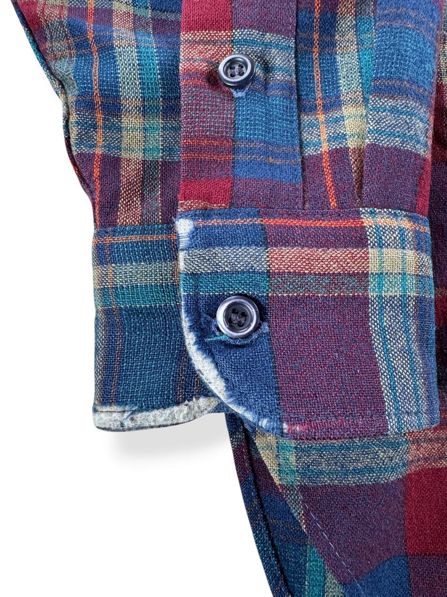 Wear on Cuff on Vintage Pendleton Navy & Maroon Flannel SZ XL - AS IS
