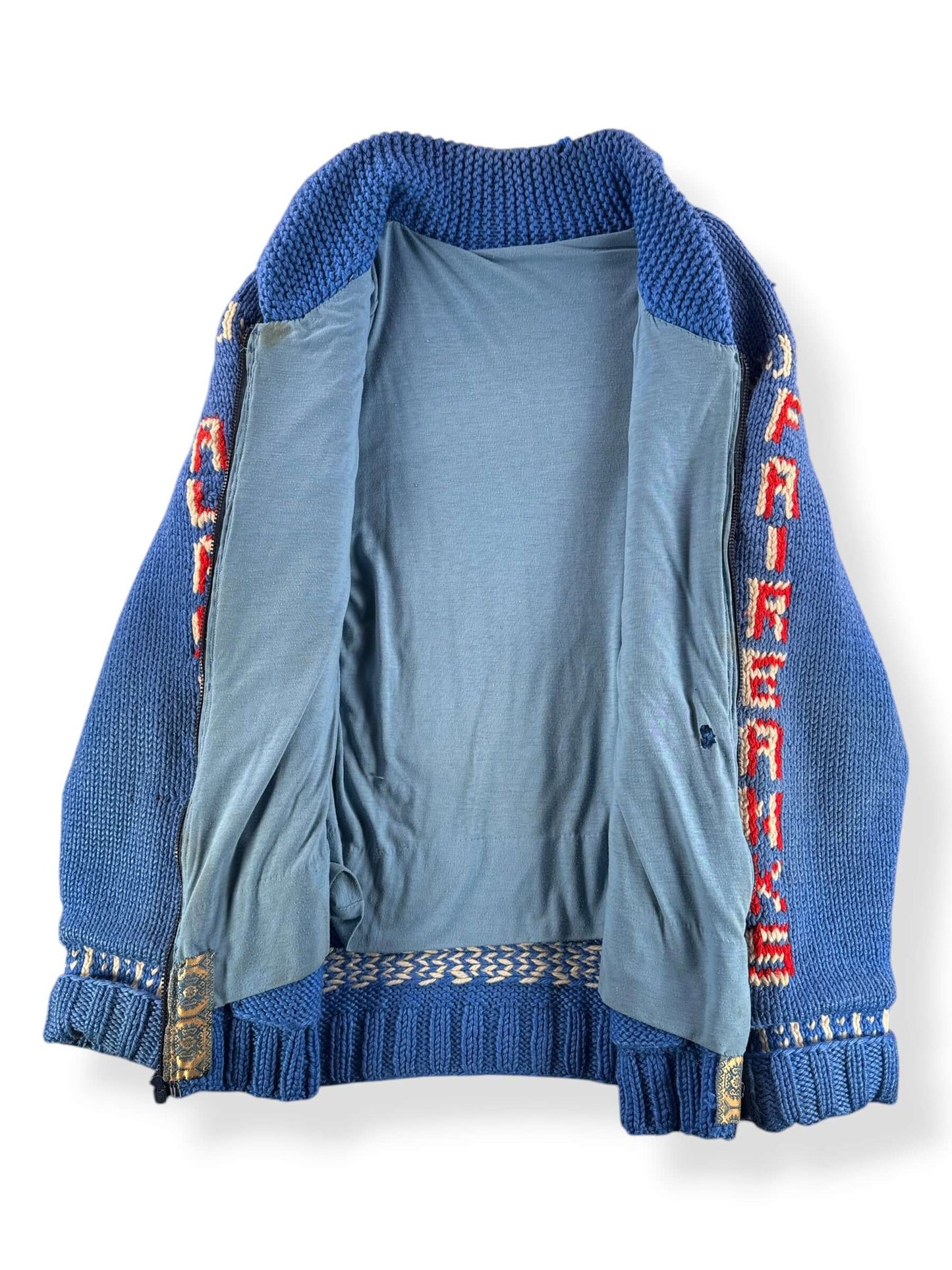 Inside of Vintage Fairbanks Alaska Bulldozer Cowichan Style Sweater SZ L