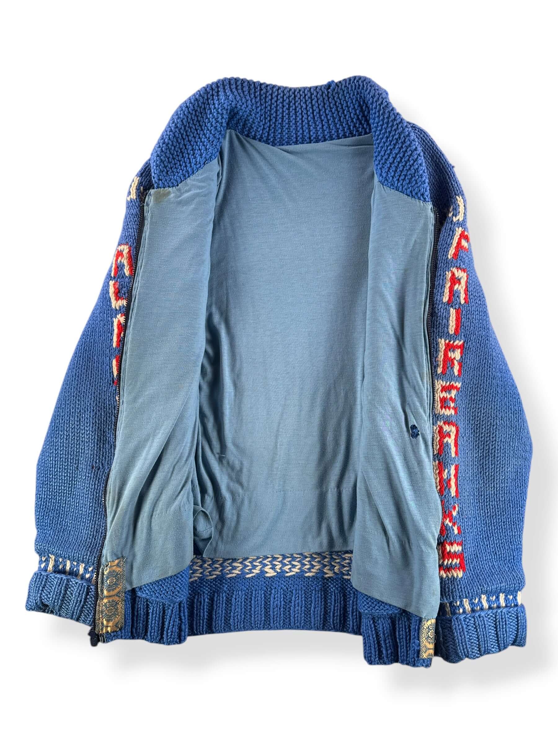 Inside of Vintage Fairbanks Alaska Bulldozer Cowichan Style Sweater SZ L