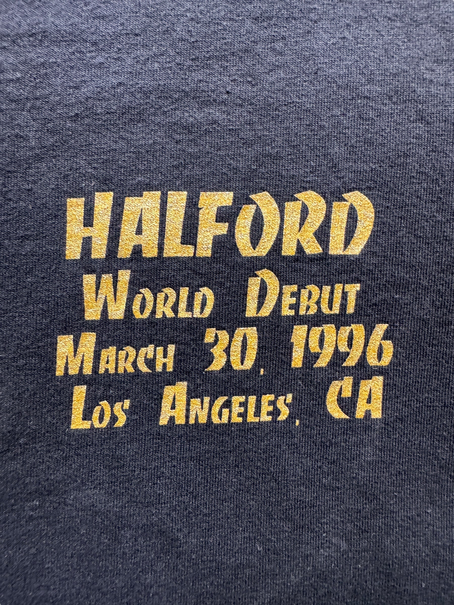 front graphic of Vintage Halford World Debut '96 Tee SZ L