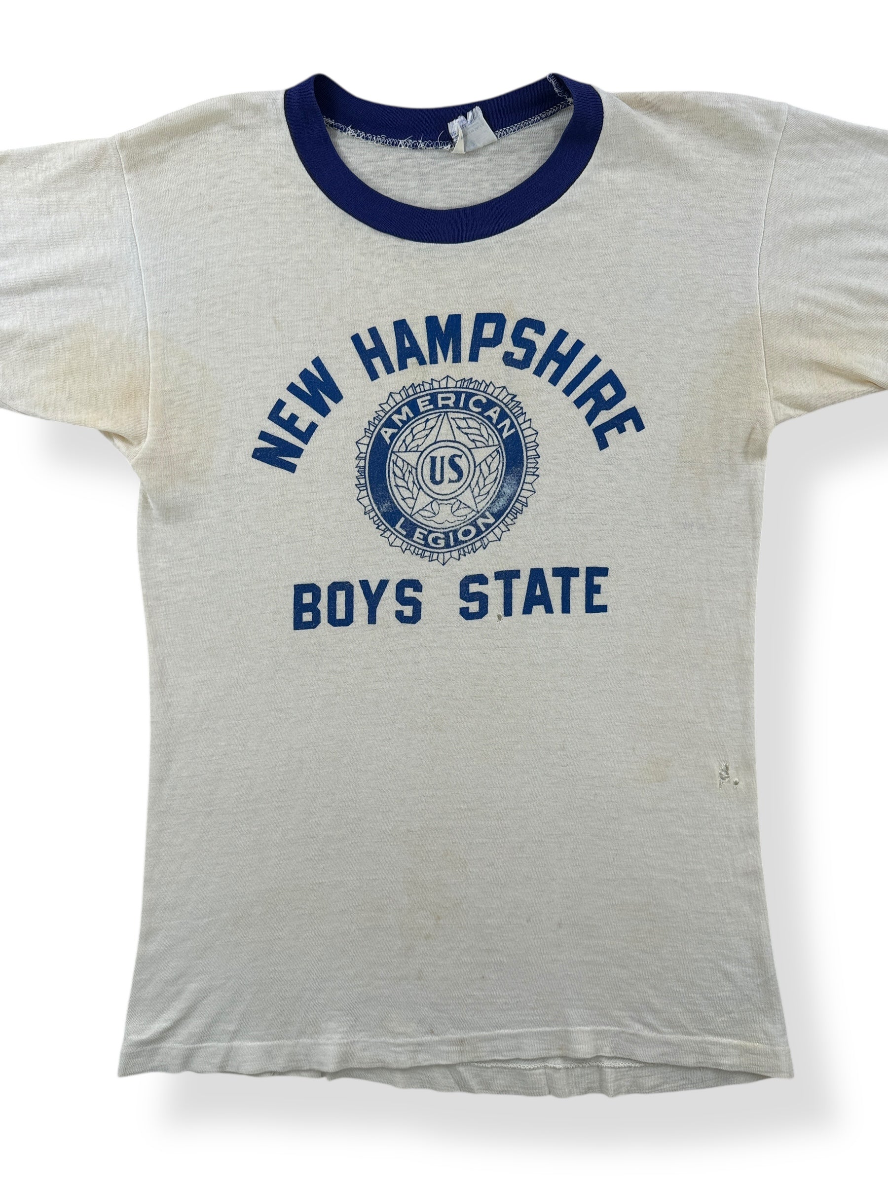 Front Close Up of Vintage American Legion New Hampshire Boys State Ringer Tee SZ S